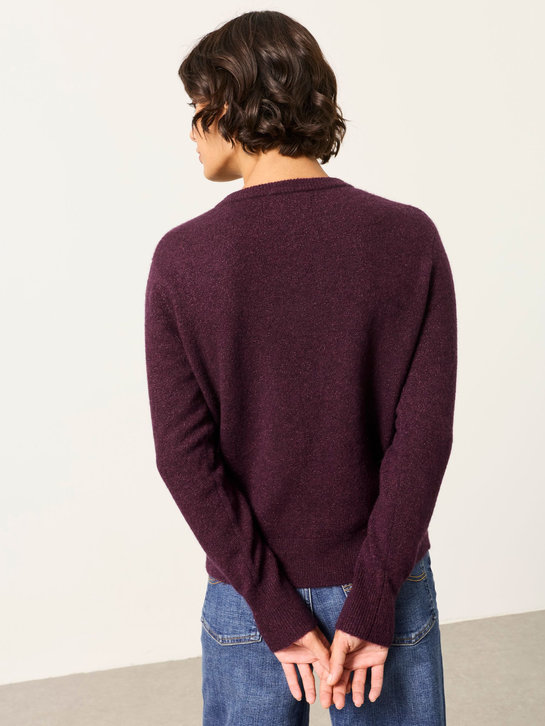 Halle Dark Red Sparkle Crew Neck Christmas Cardigan - Image 2 of 6
