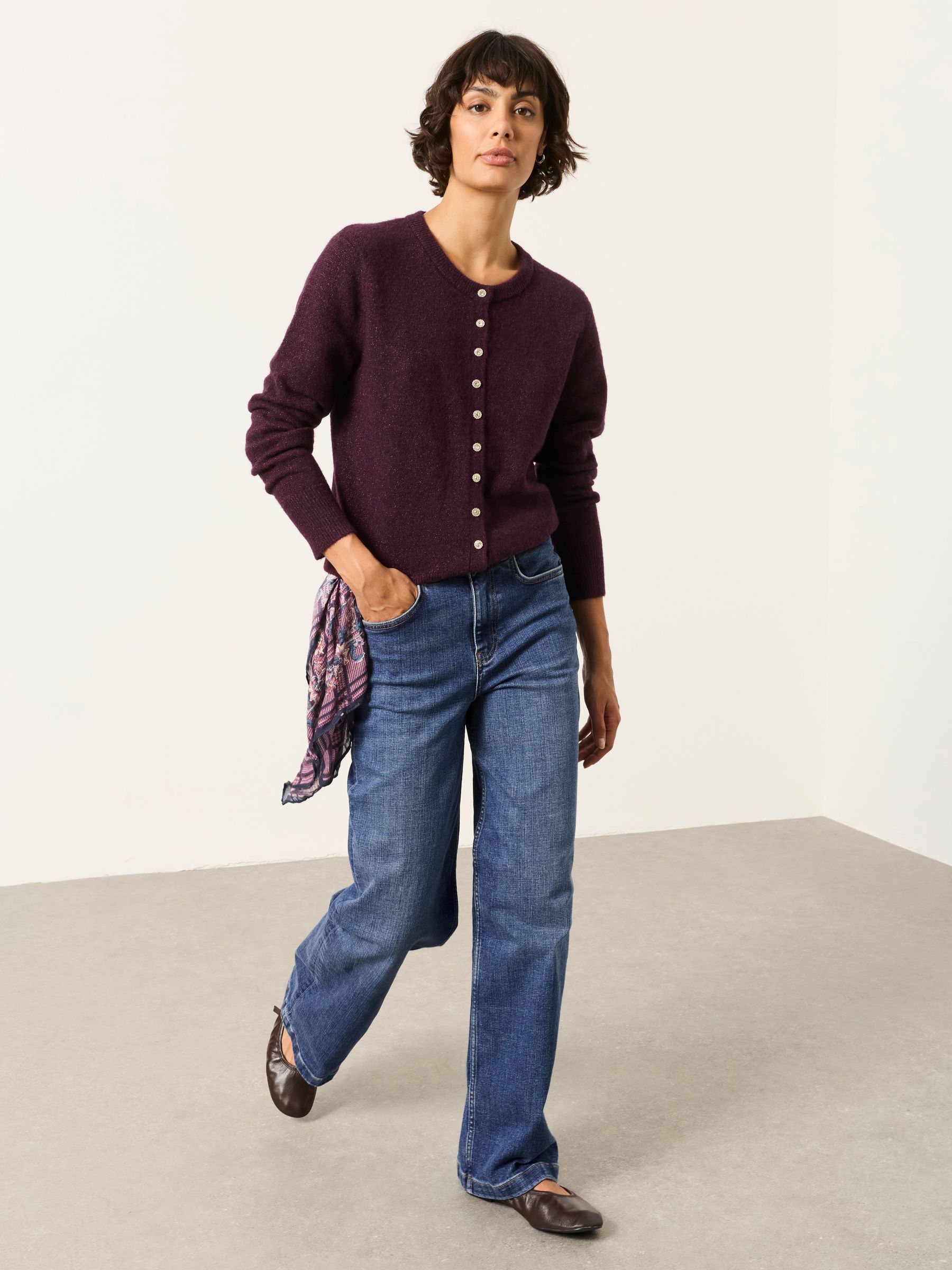 Halle Dark Red Sparkle Crew Neck Christmas Cardigan - Image 3 of 6
