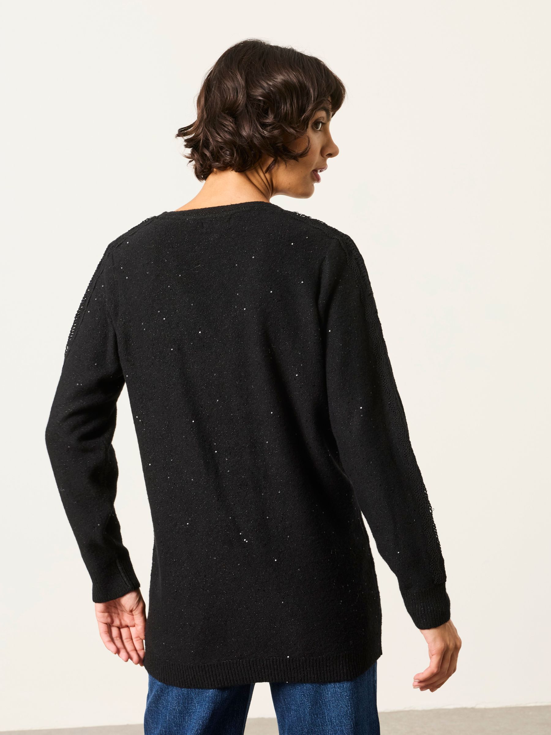 Skylar Black Knitted Sequin Sparkle Lace Tunic - Image 2 of 6 Skylar Black Knitted Sequin Sparkle Lace Tunic - Image 2 of 6