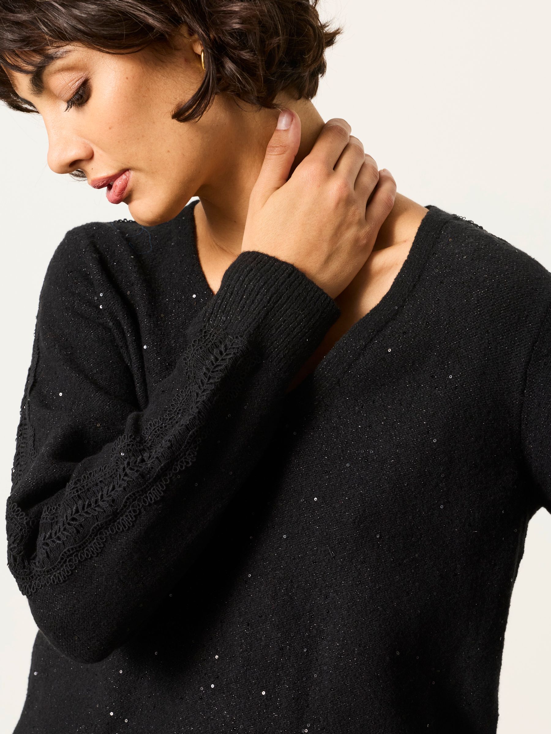 Skylar Black Knitted Sequin Sparkle Lace Tunic - Image 3 of 6
