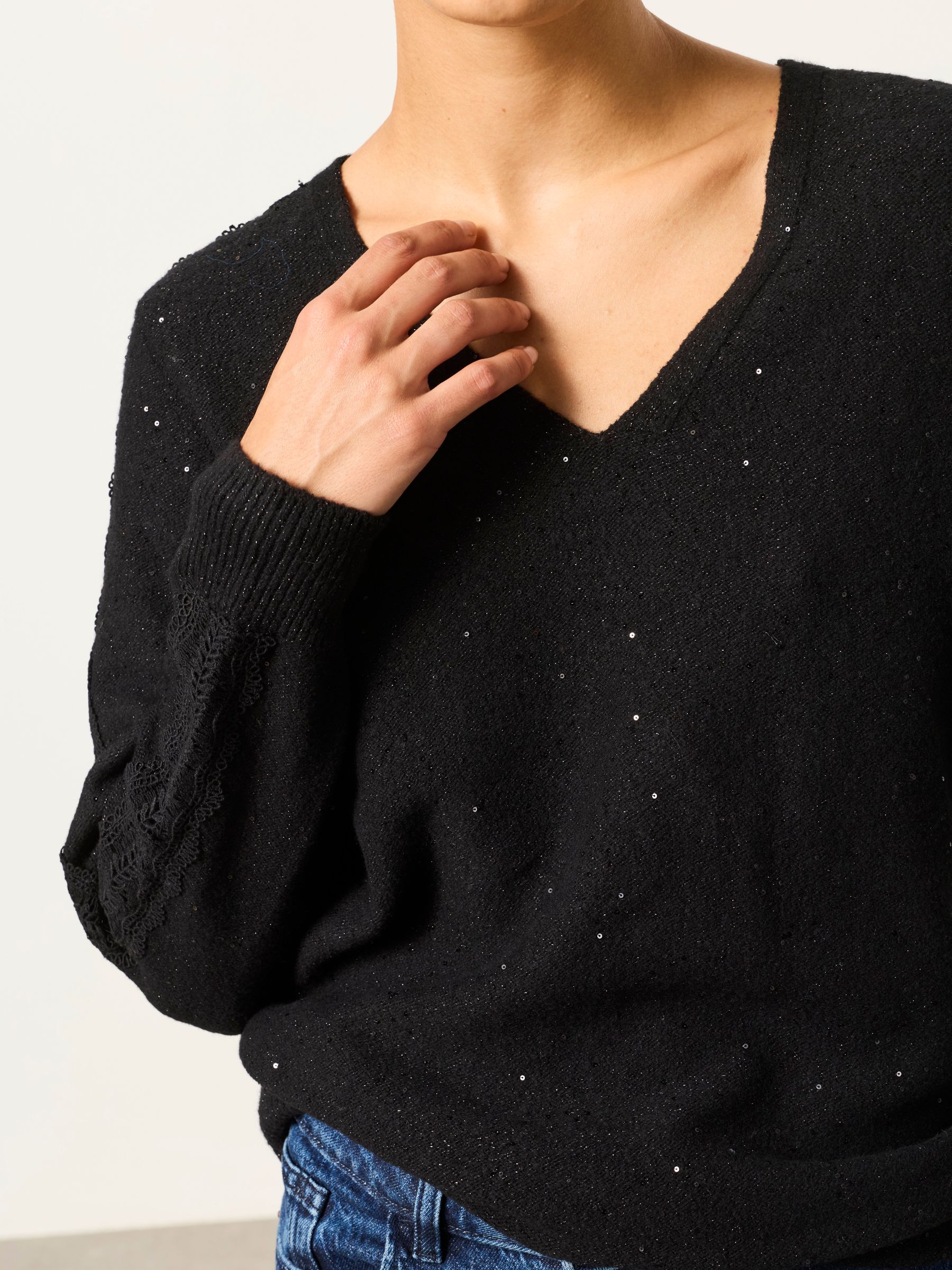 Skylar Black Knitted Sequin Sparkle Lace Tunic - Image 4 of 6