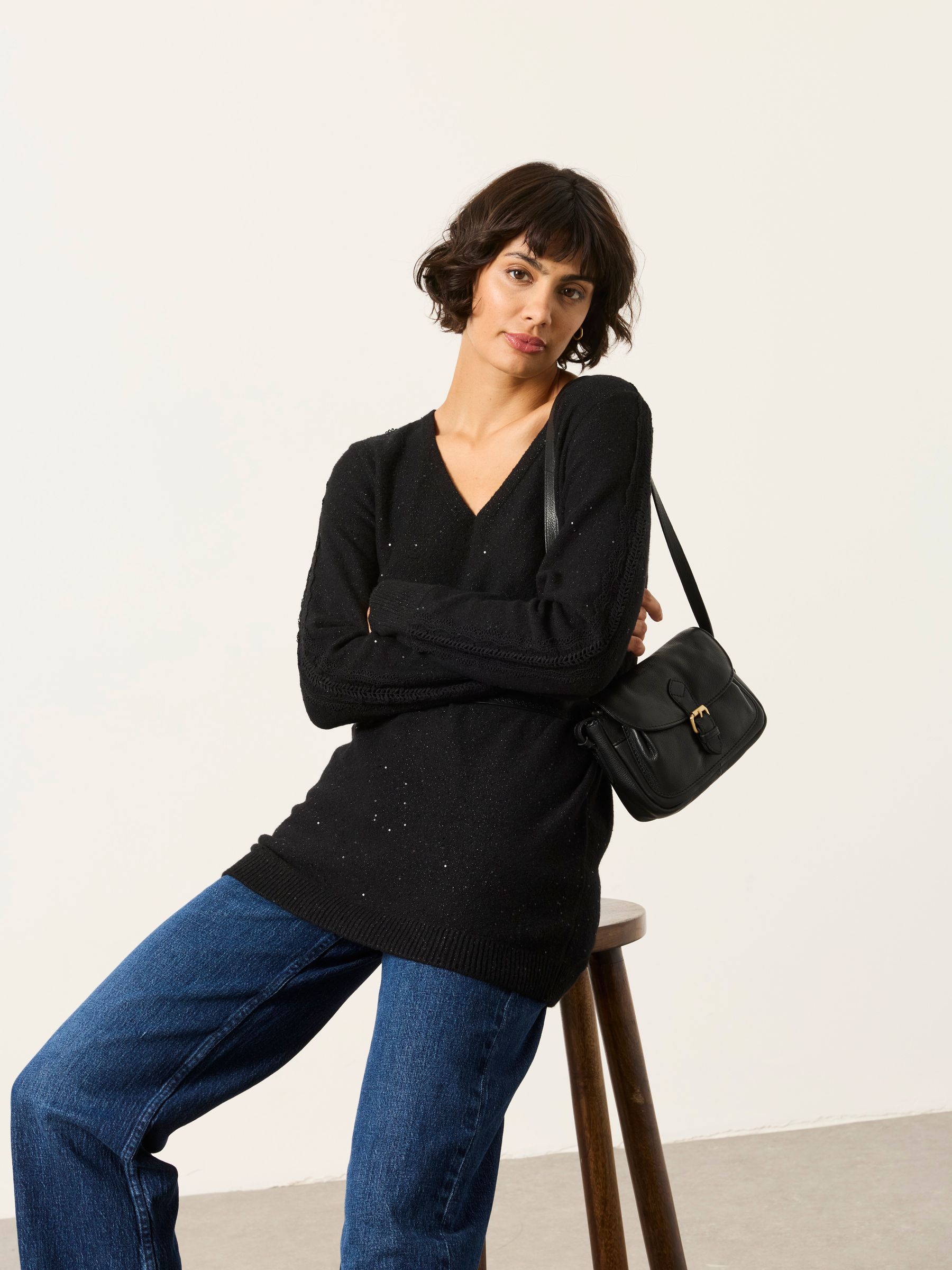 Skylar Black Knitted Sequin Sparkle Lace Tunic - Image 5 of 6