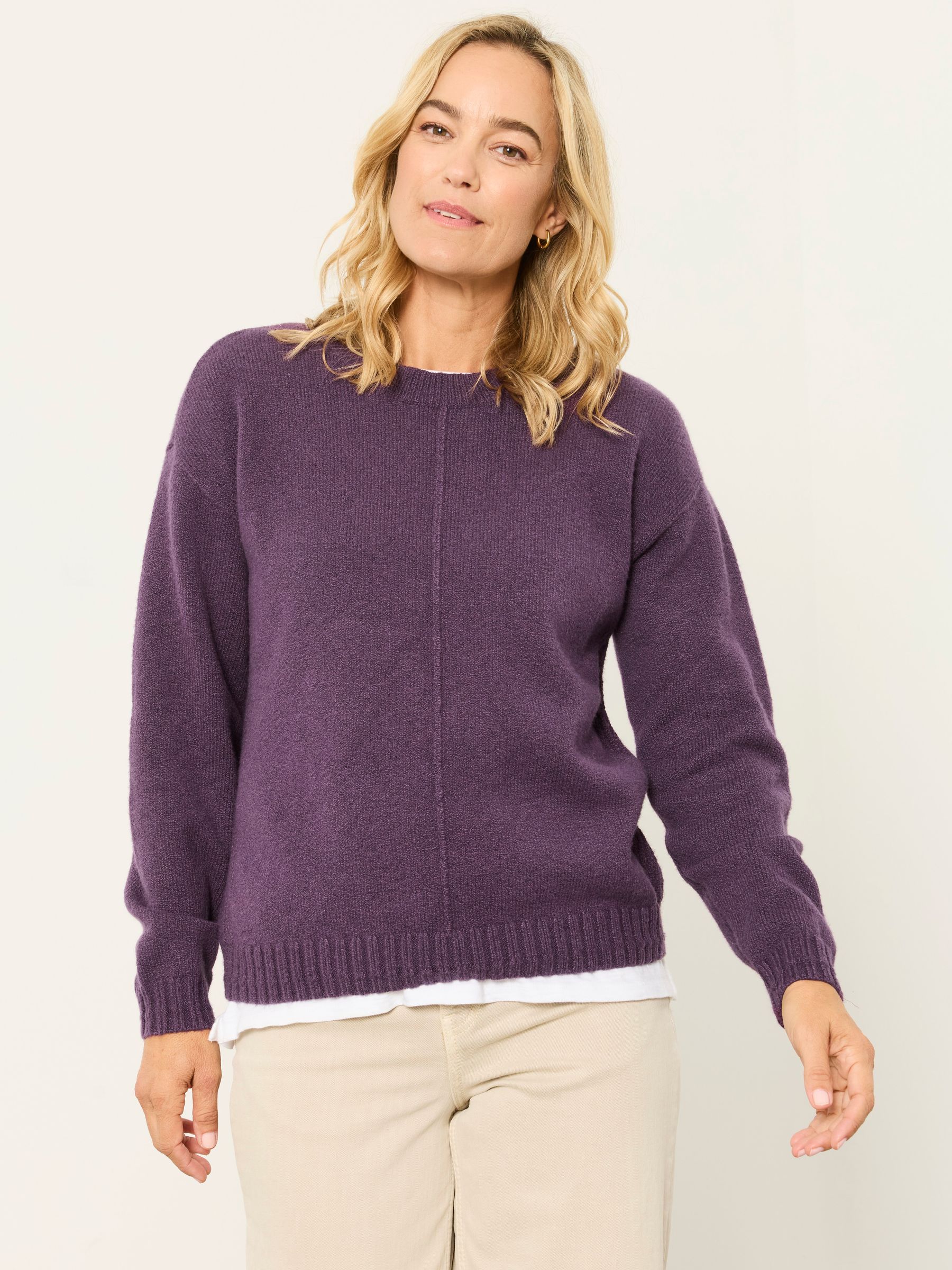 Barley Plum Purple Knitted Crew Neck Jumper - Image 1 of 6