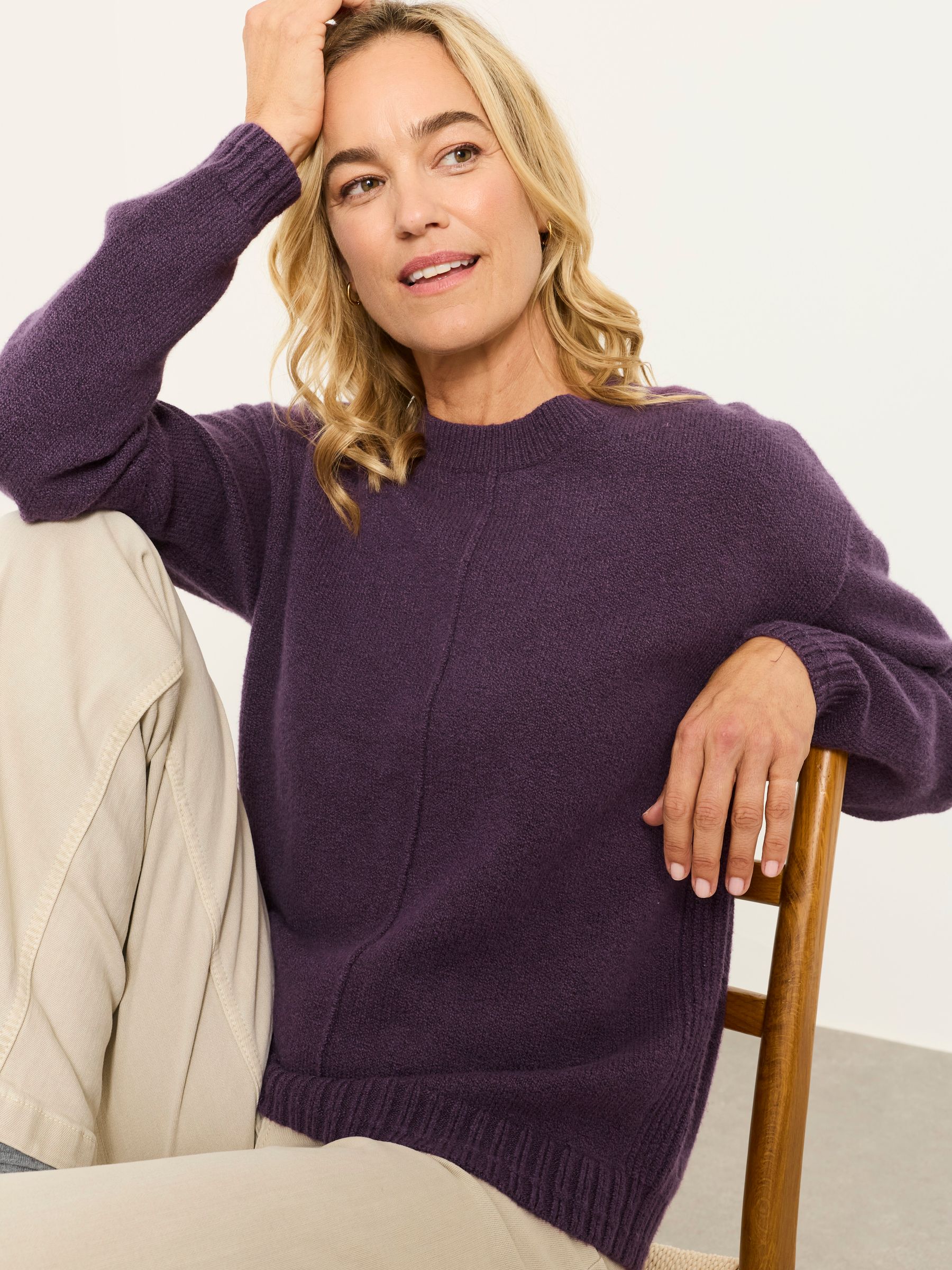 Barley Plum Purple Knitted Crew Neck Jumper - Image 5 of 6
