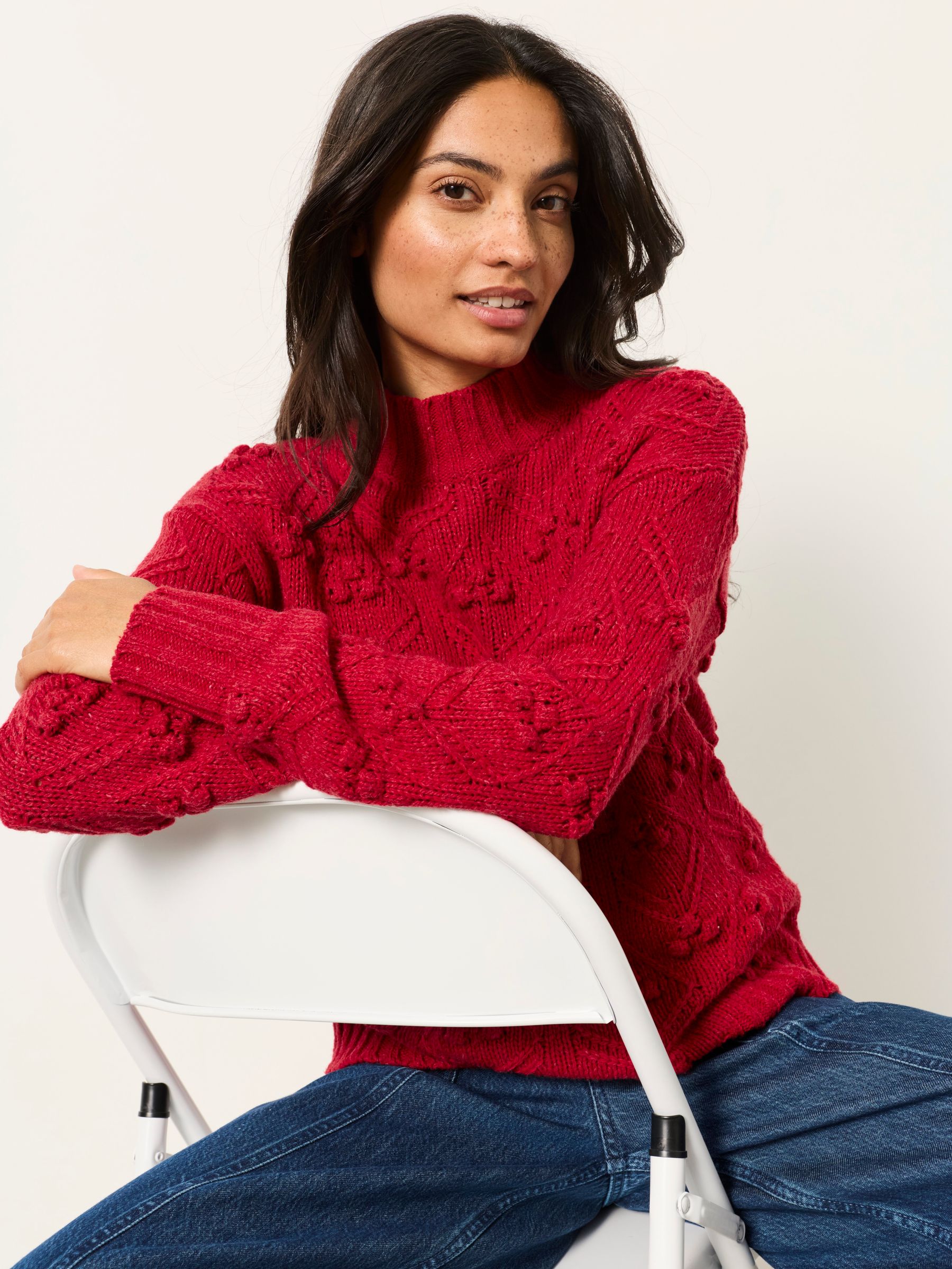 Red Knitted Bobble Texture Jumper - Image 3 of 5