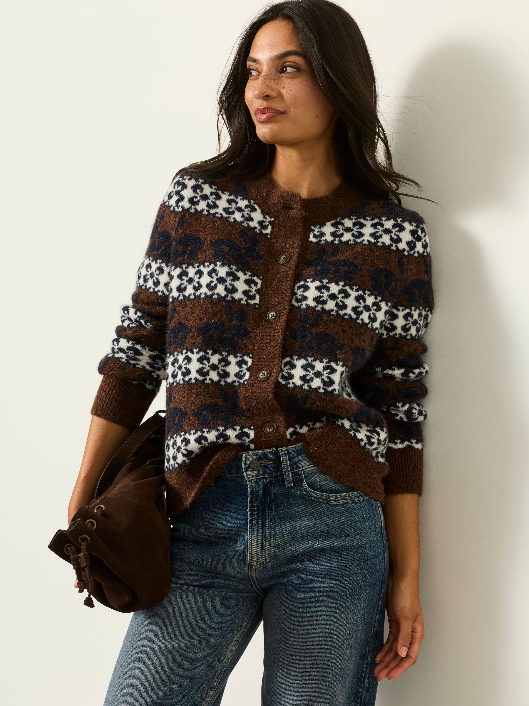 Rabbit Fairisle Brown Knitted Crew Cardigan - Image 3 of 5