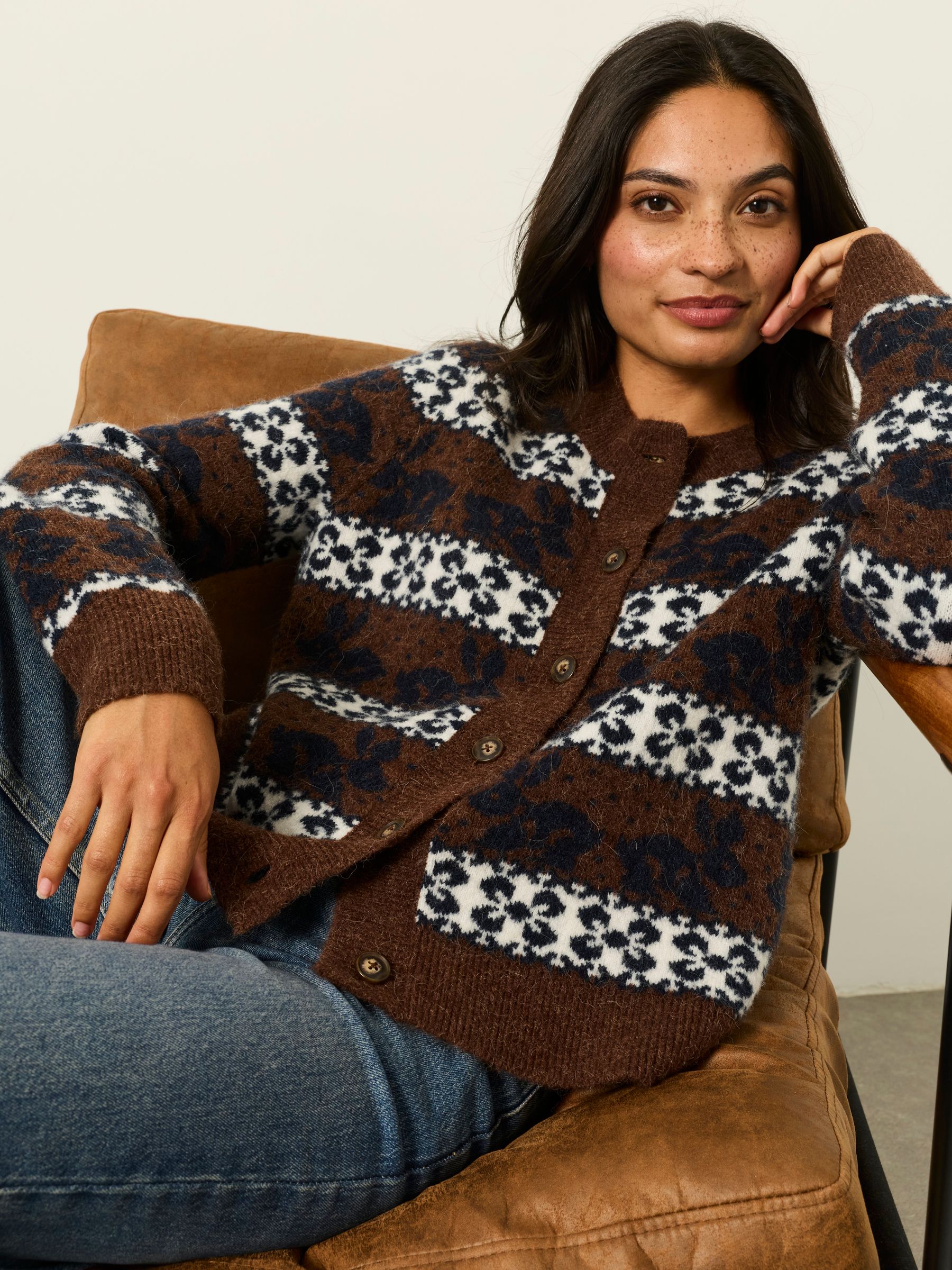 Rabbit Fairisle Brown Knitted Crew Cardigan - Image 4 of 5