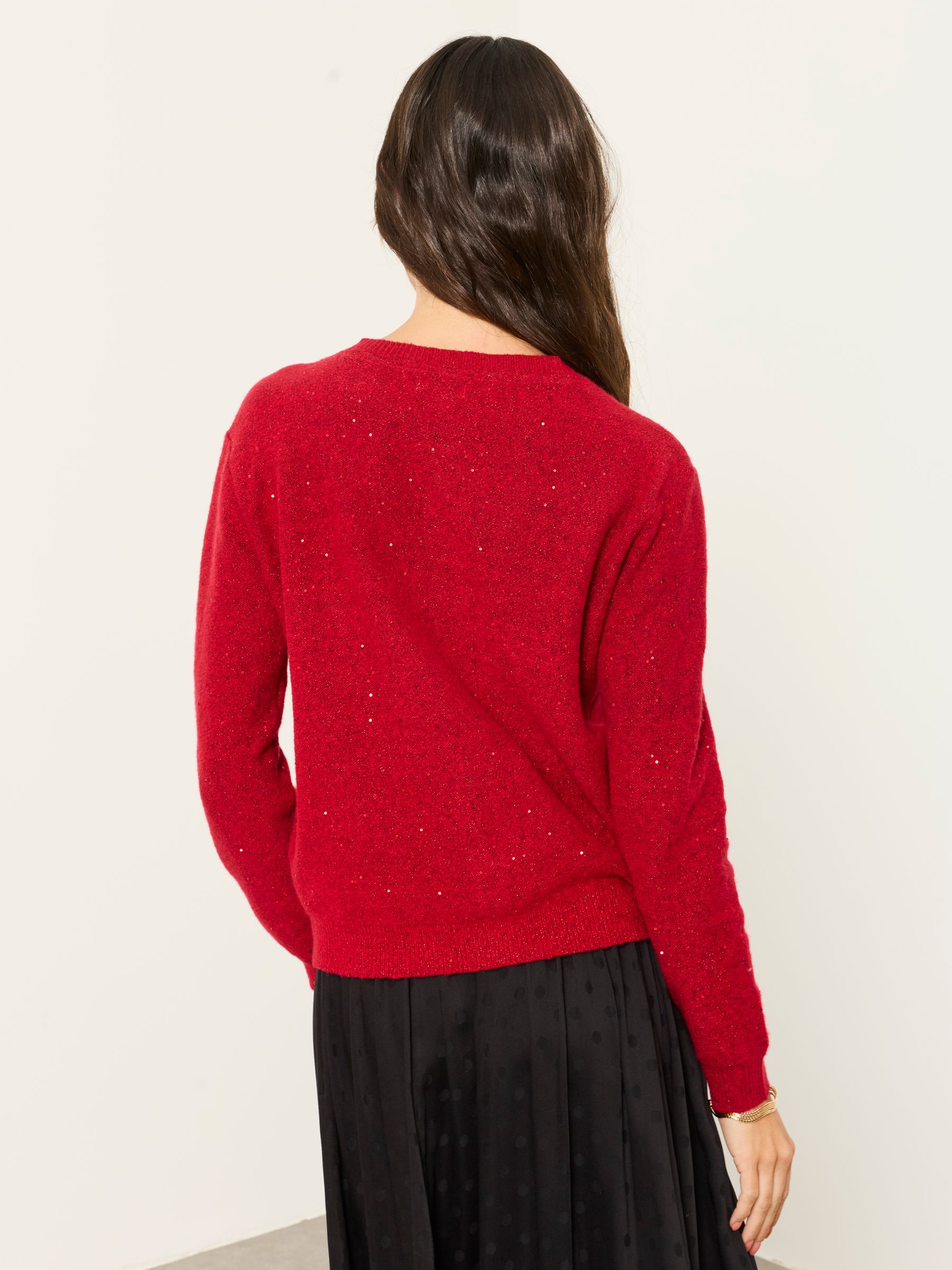 Skylar Red Knitted Sequin Sparkle Crew Cardigan - Image 2 of 6 Skylar Red Knitted Sequin Sparkle Crew Cardigan - Image 2 of 6