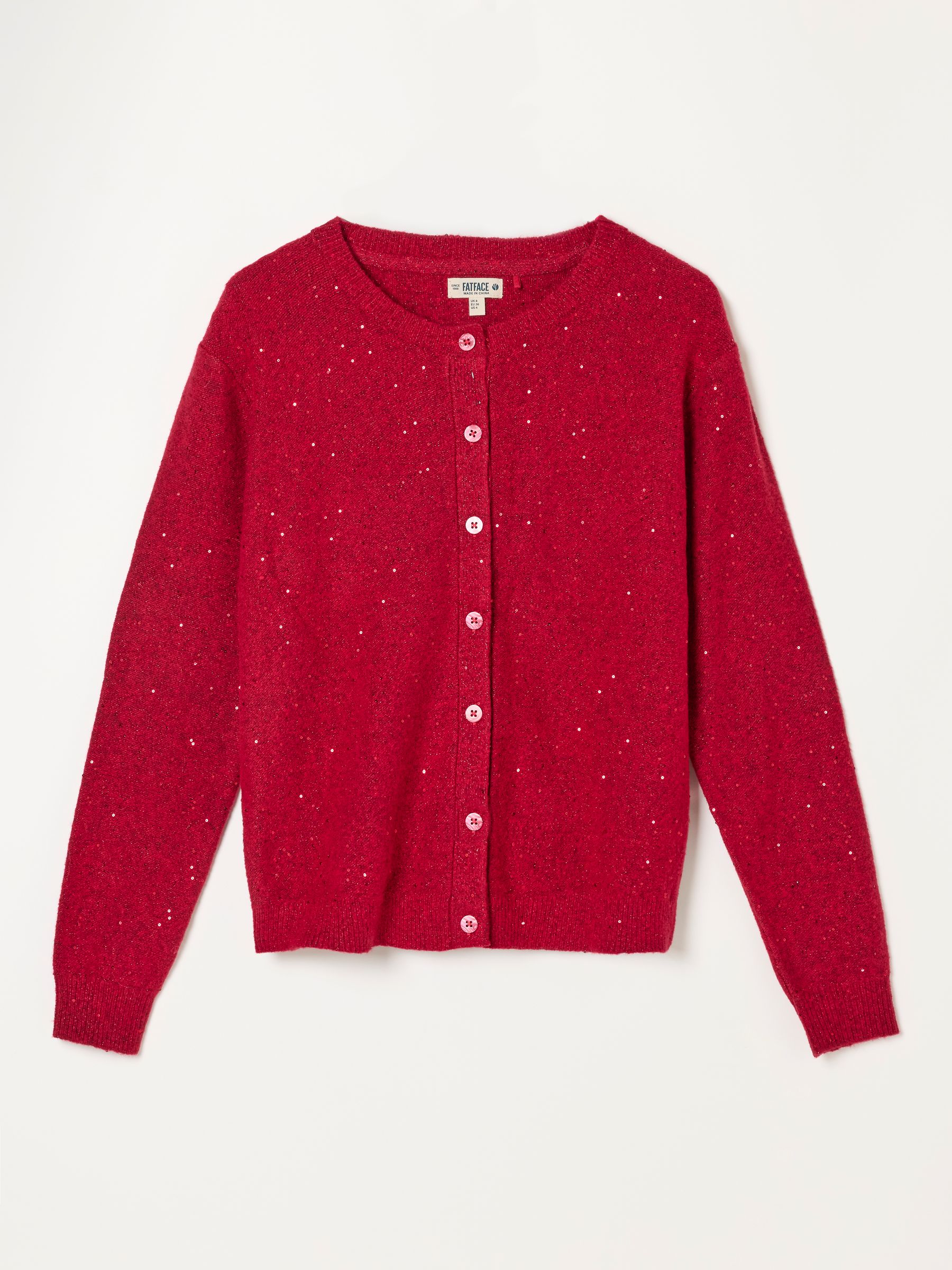 Skylar Red Knitted Sequin Sparkle Crew Cardigan - Image 6 of 6