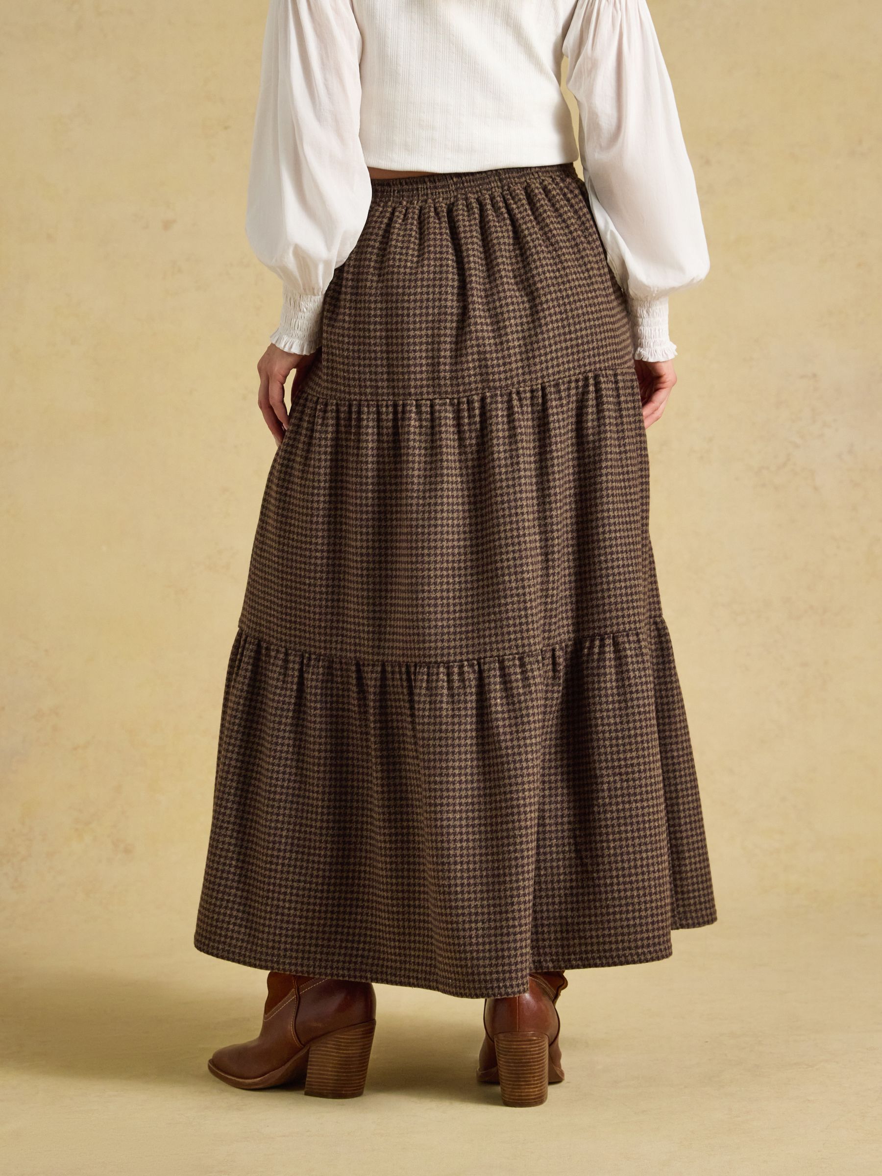 Brown Houndstooth Tiered Maxi Skirt - Image 2 of 6
