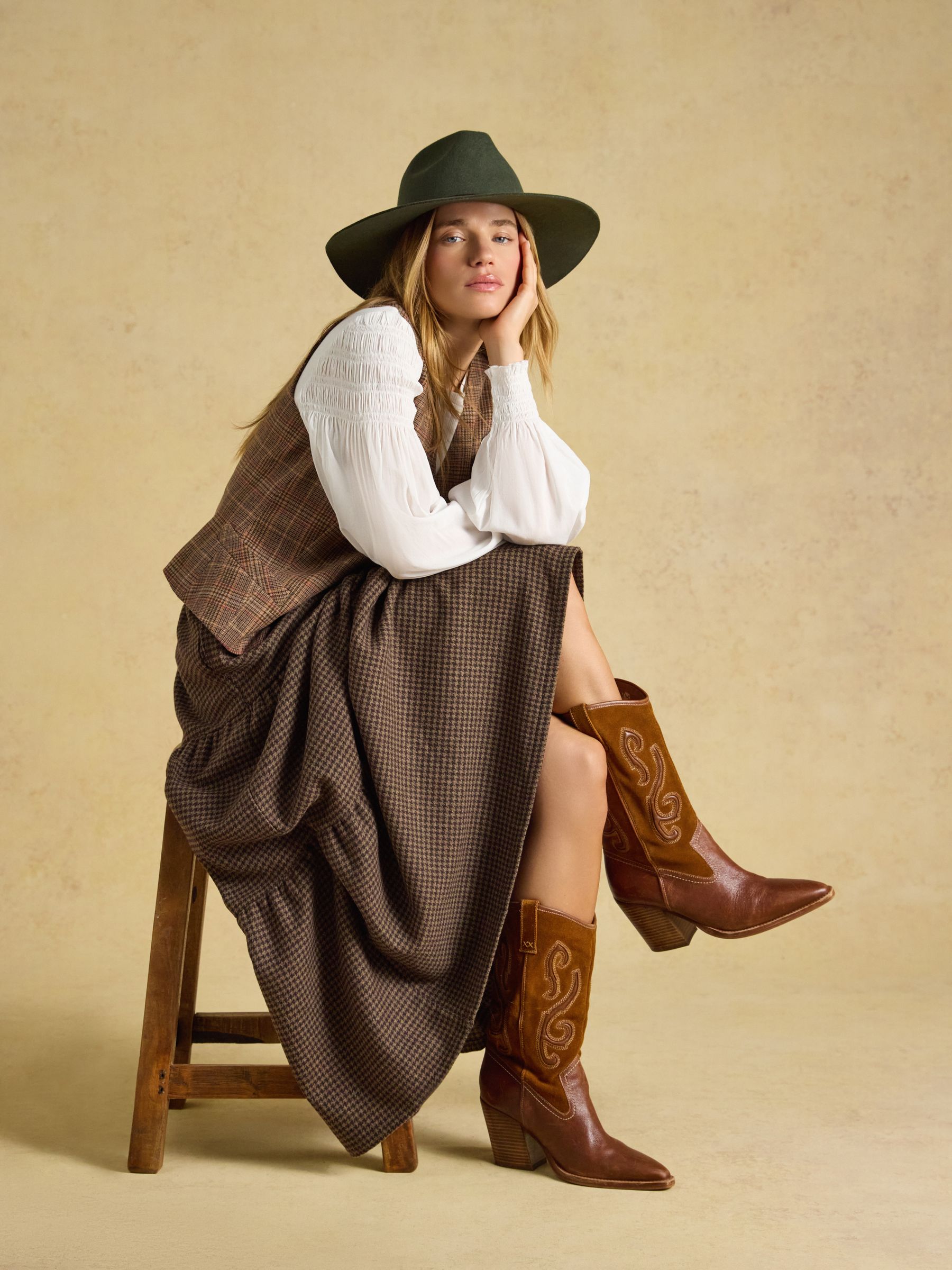Brown Houndstooth Tiered Maxi Skirt - Image 3 of 6