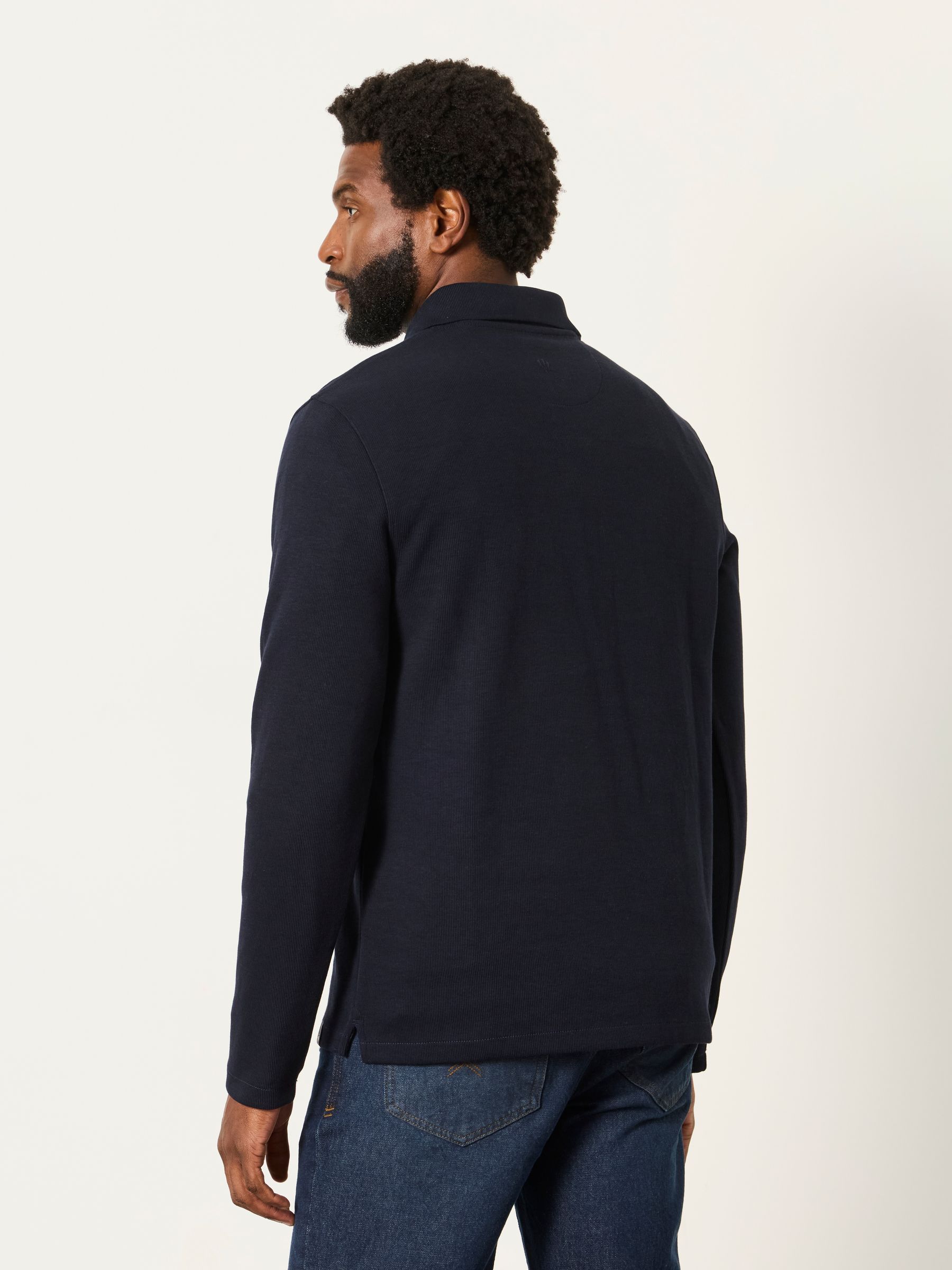 Ayr Navy Long Sleeve Ribbed Polo Shirt - Image 2 of 7 Ayr Navy Long Sleeve Ribbed Polo Shirt - Image 2 of 7