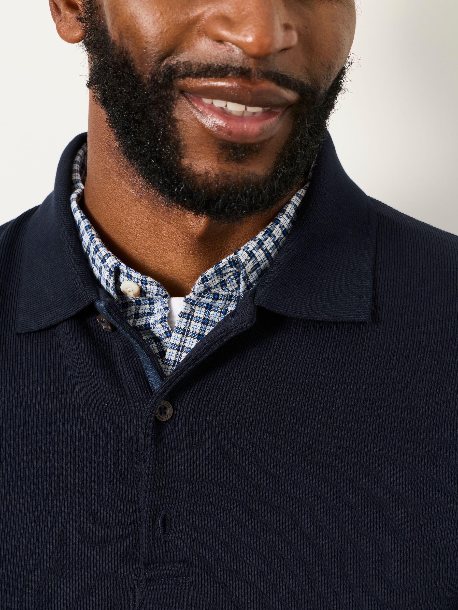 Ayr Navy Long Sleeve Ribbed Polo Shirt - Image 3 of 7