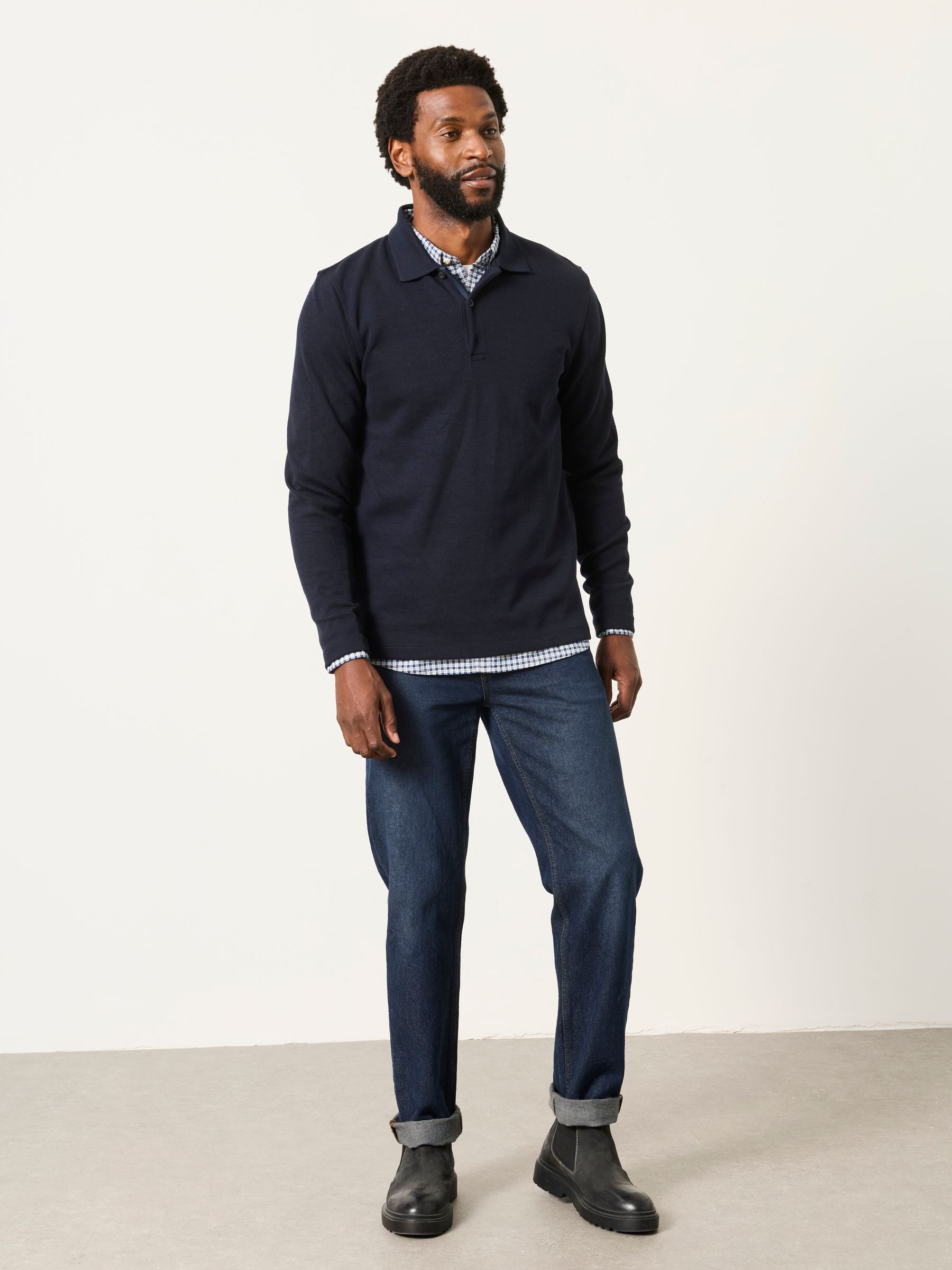 Ayr Navy Long Sleeve Ribbed Polo Shirt - Image 4 of 7