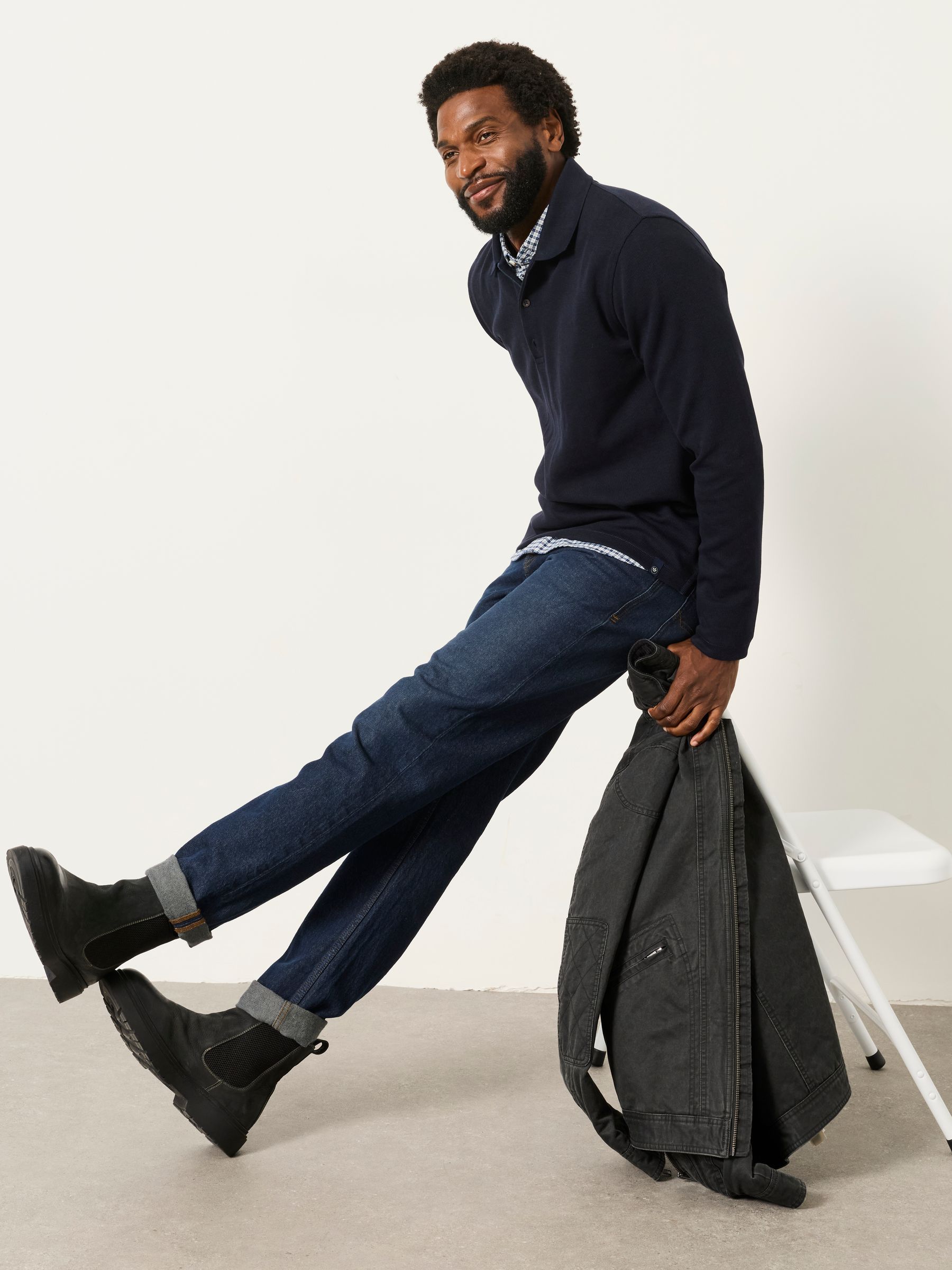 Ayr Navy Long Sleeve Ribbed Polo Shirt - Image 6 of 7