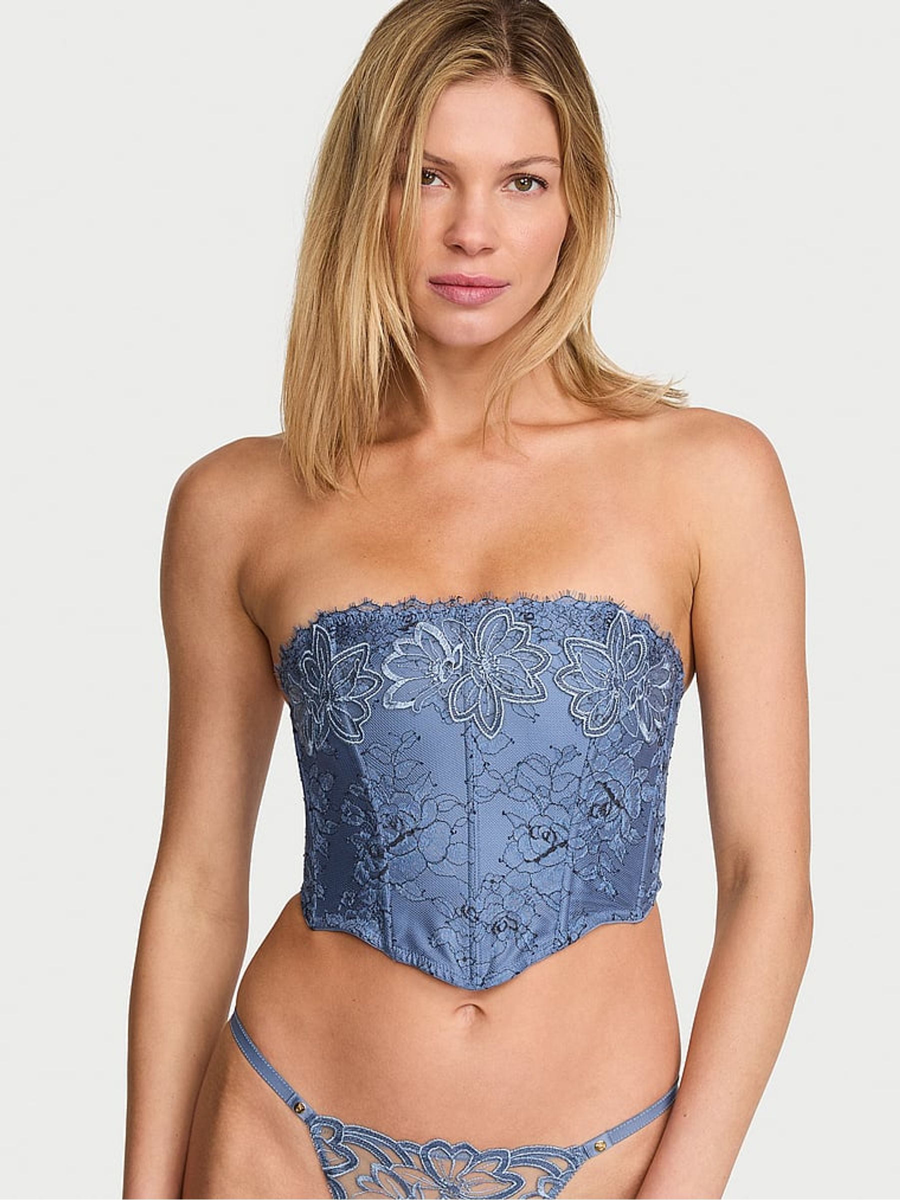 Denim Blue Embroidery Corset Top - Image 2 of 3
