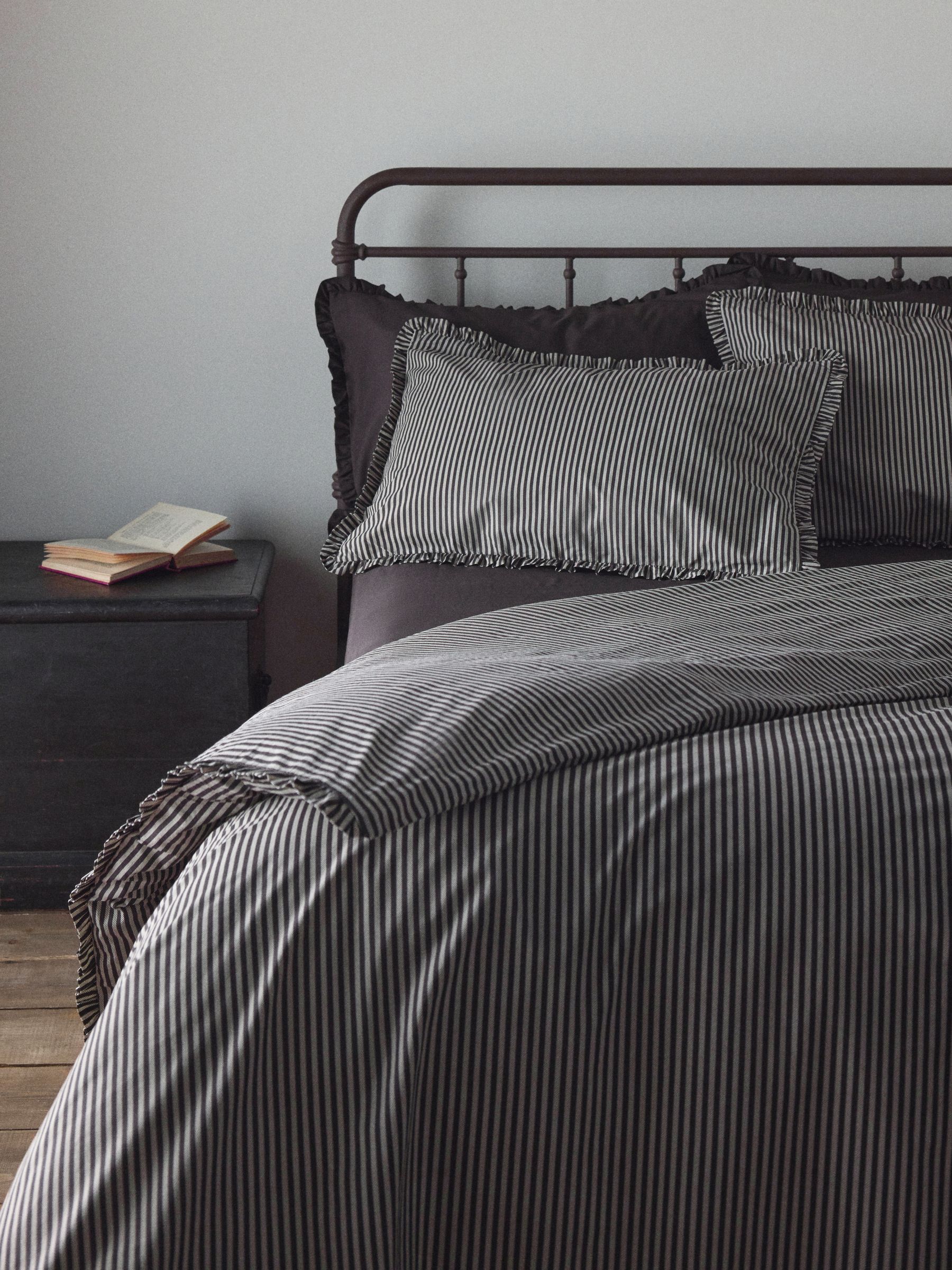 The Set 8 Piece Chocolate/Stripe Frill Duvet Cover and Pillowcase Set with Fitted Sheets - Image 2 of 6