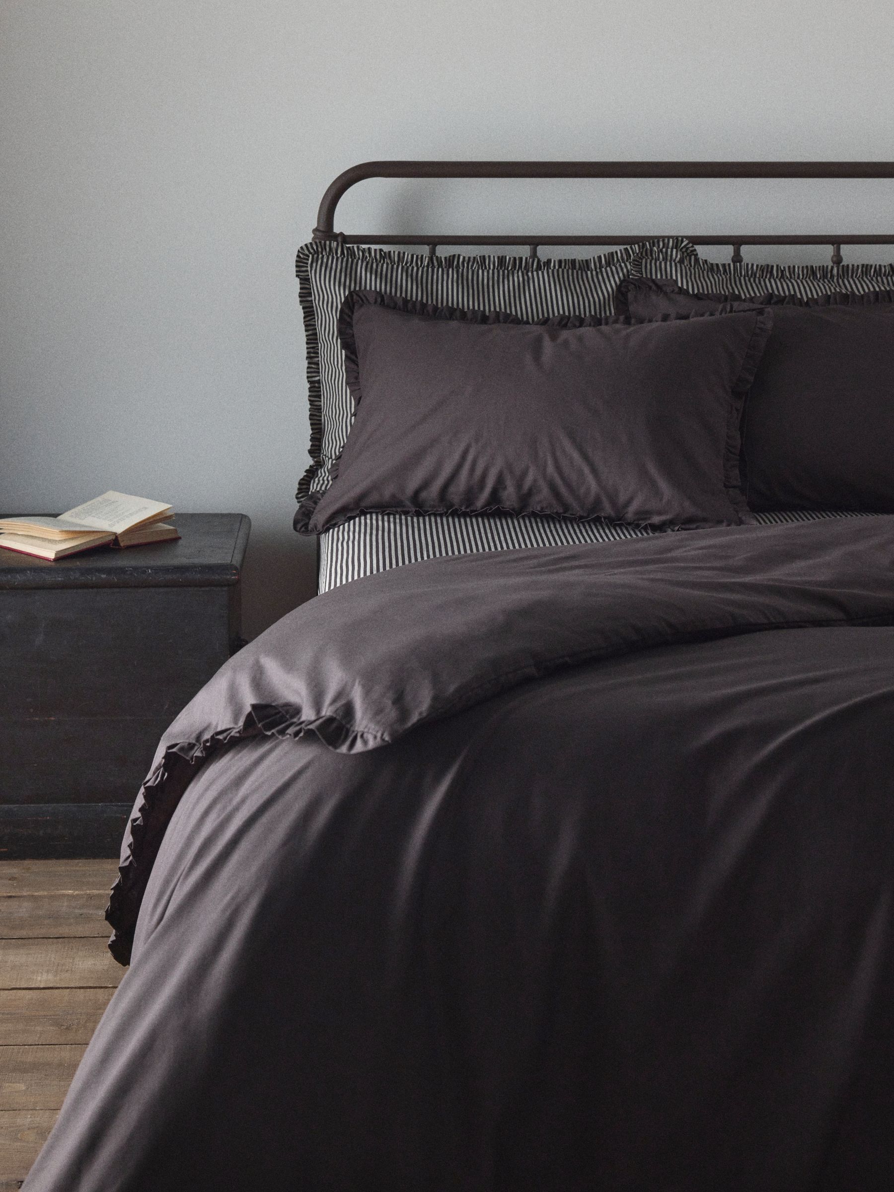 The Set 8 Piece Chocolate/Stripe Frill Duvet Cover and Pillowcase Set with Fitted Sheets - Image 4 of 6