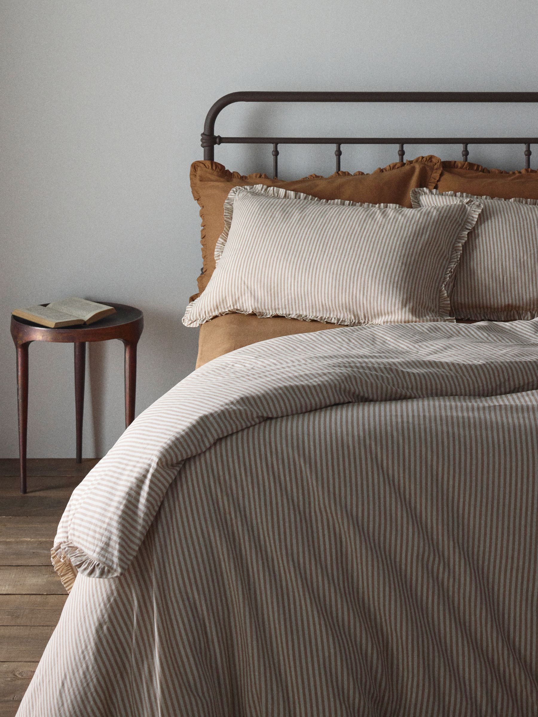 The Set 8 Piece Caramel/Stripe Frill Duvet Cover and Pillowcase Set with Fitted Sheets - Image 2 of 6 The Set 8 Piece Caramel/Stripe Frill Duvet Cover and Pillowcase Set with Fitted Sheets - Image 2 of 6