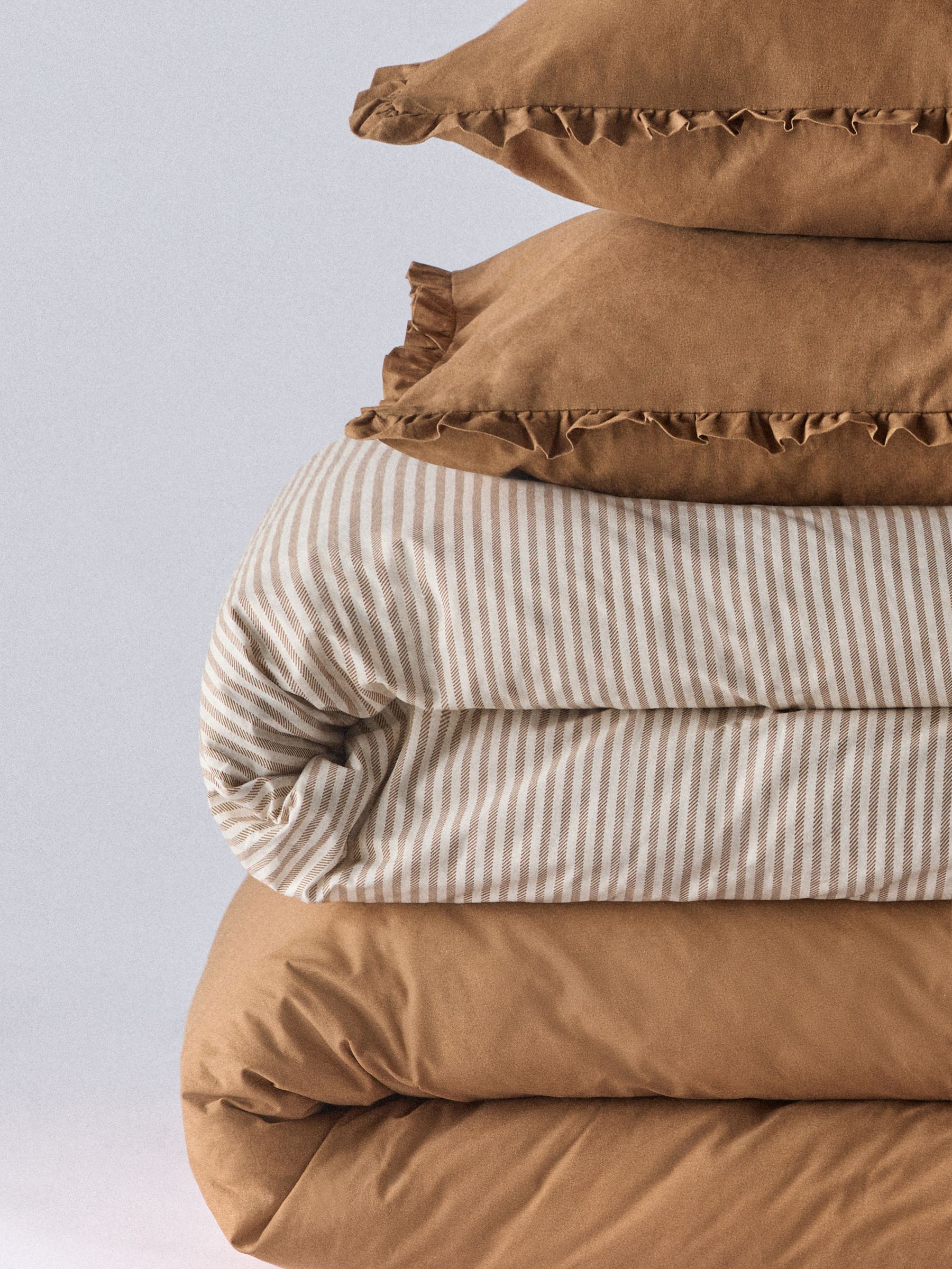 The Set 8 Piece Caramel/Stripe Frill Duvet Cover and Pillowcase Set with Fitted Sheets - Image 6 of 6