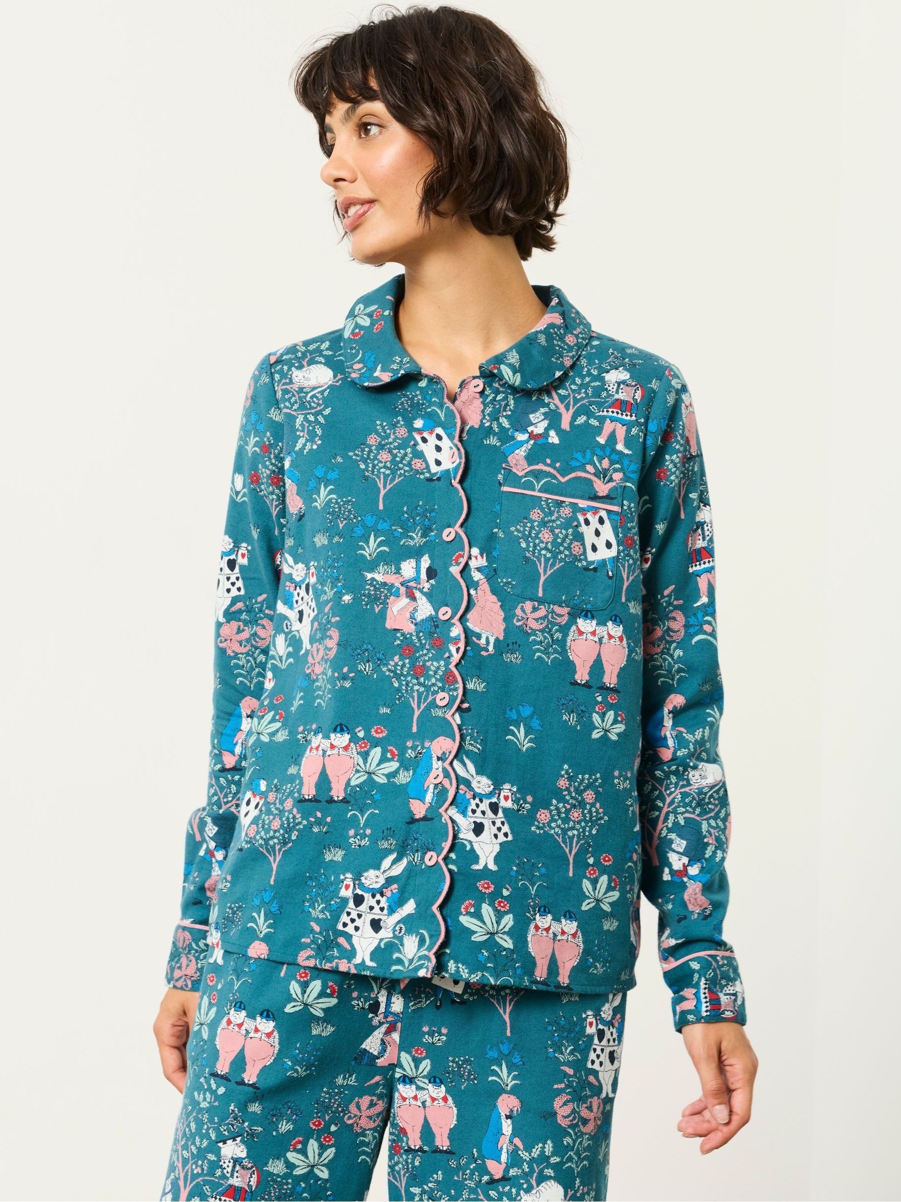 V&A|FatFace 2 Piece Teal Blue Magic Garden Scalloped Pyjama Set - Image 3 of 8
