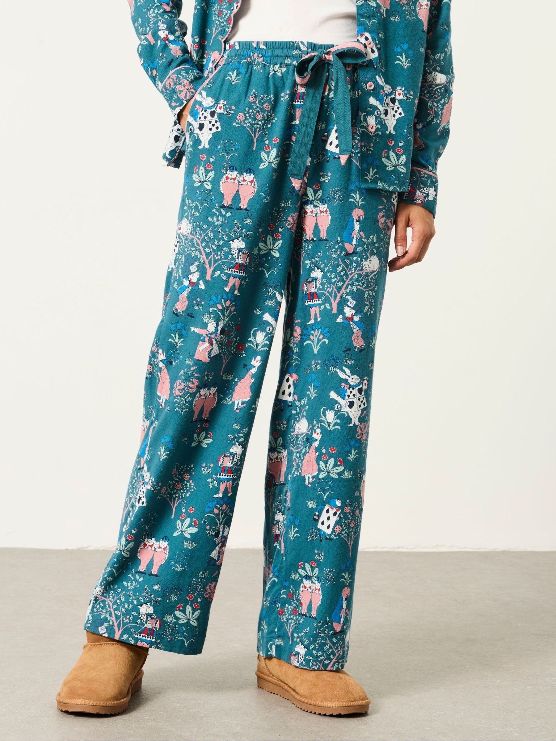 V&A|FatFace 2 Piece Teal Blue Magic Garden Scalloped Pyjama Set - Image 5 of 8