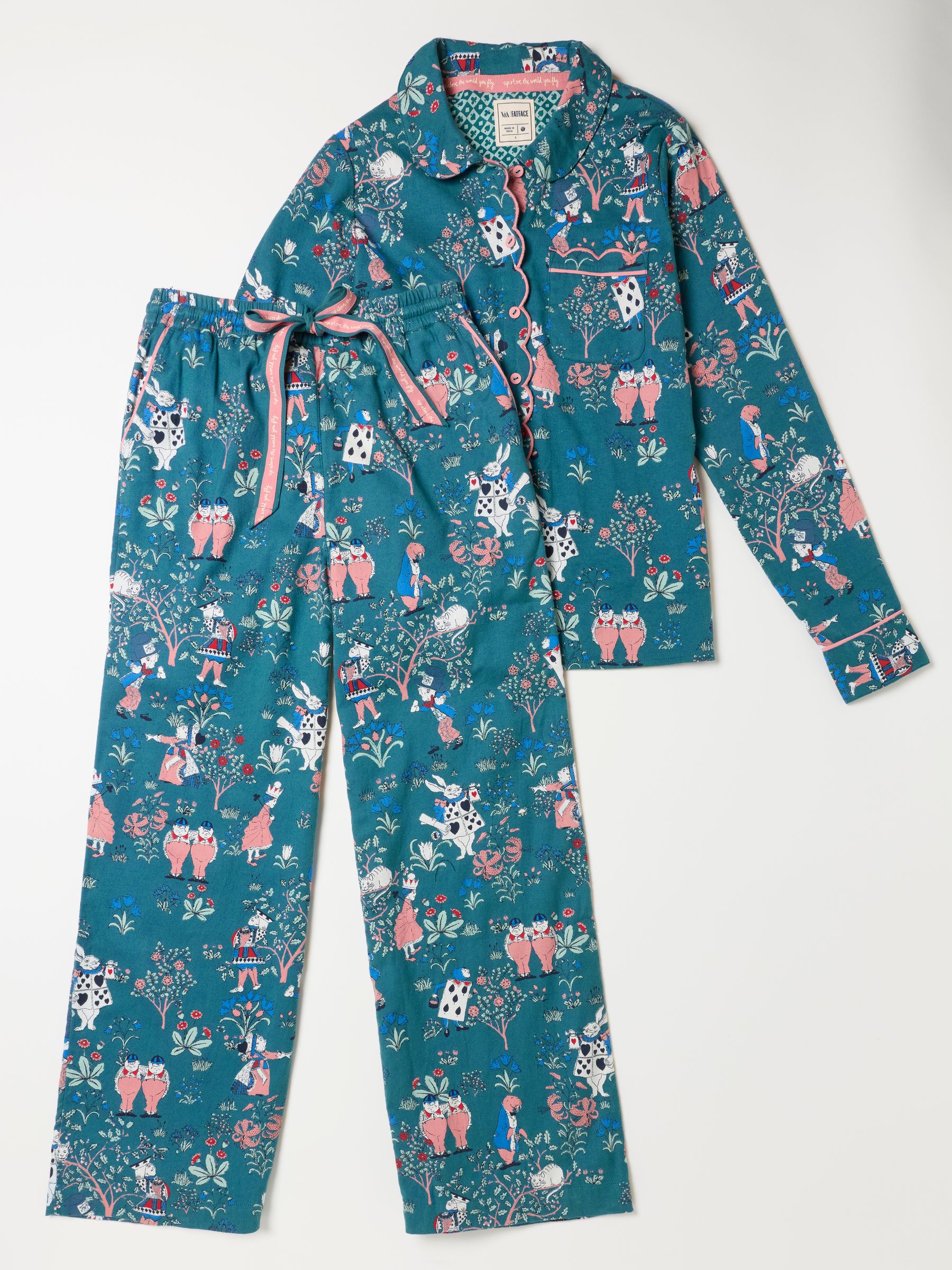 V&A|FatFace 2 Piece Teal Blue Magic Garden Scalloped Pyjama Set - Image 7 of 8