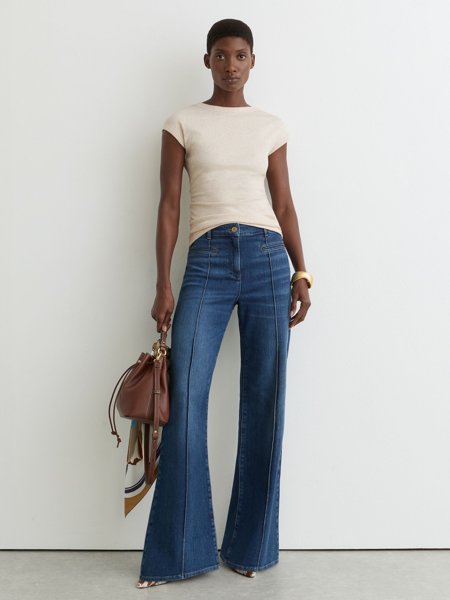 Stretch-Cotton Scoop-Back Top in Natural - Image 1 of 6