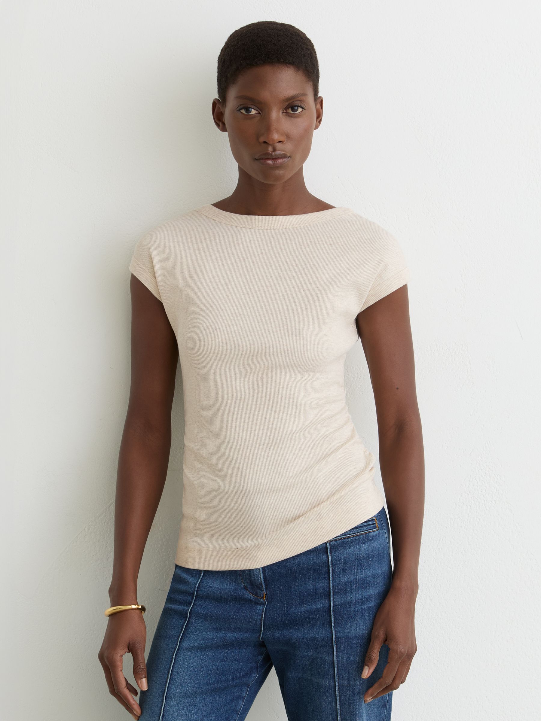 Stretch-Cotton Scoop-Back Top in Natural - Image 3 of 6