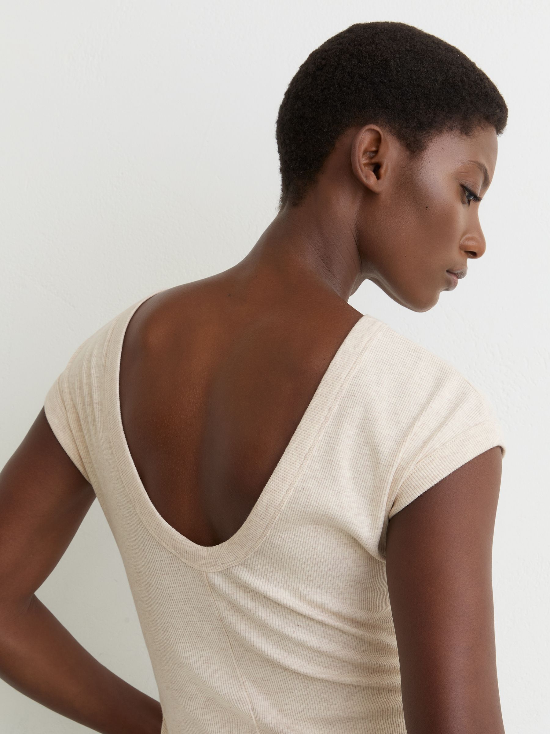 Stretch-Cotton Scoop-Back Top in Natural - Image 4 of 6