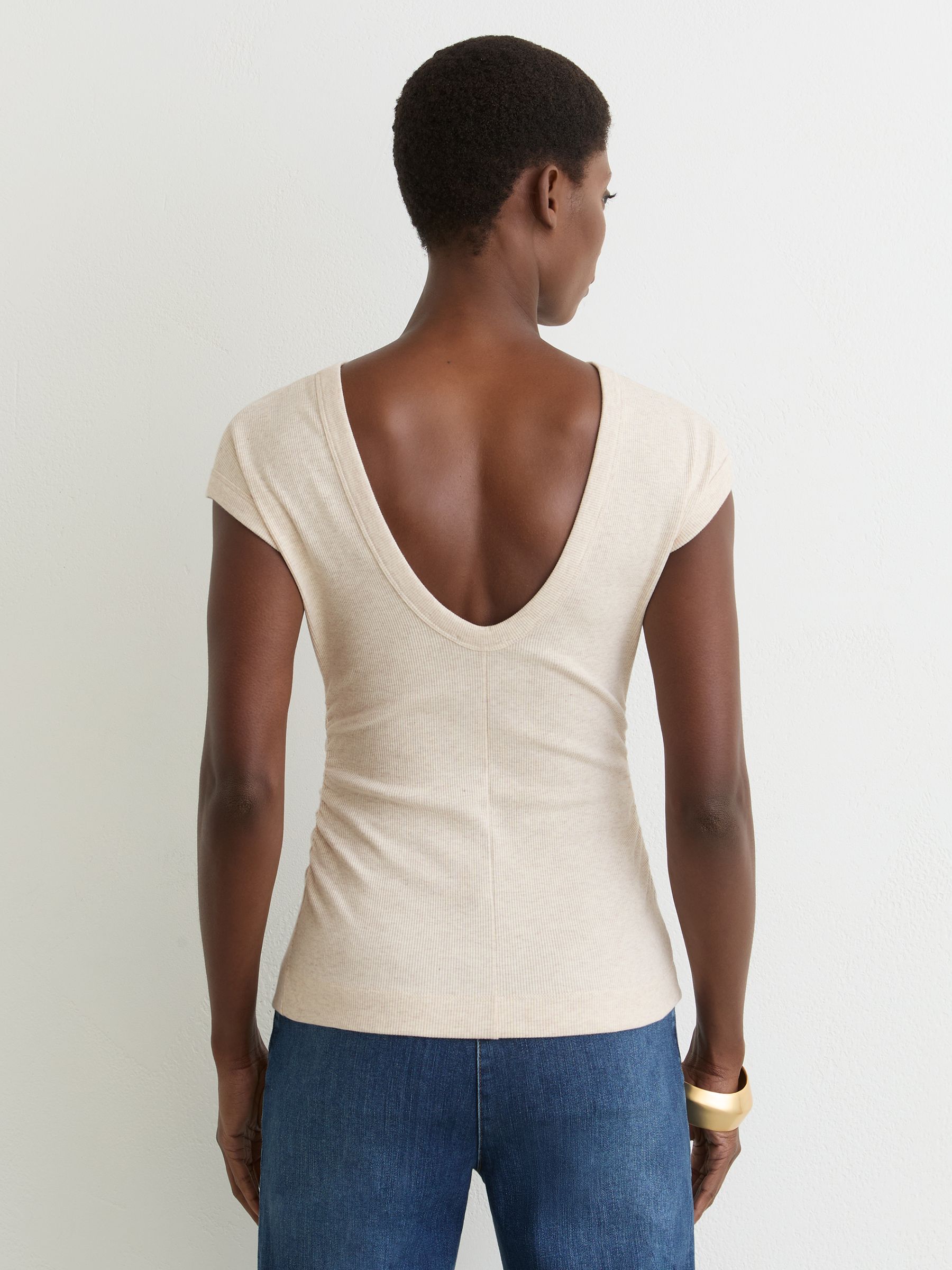 Stretch-Cotton Scoop-Back Top in Natural - Image 5 of 6