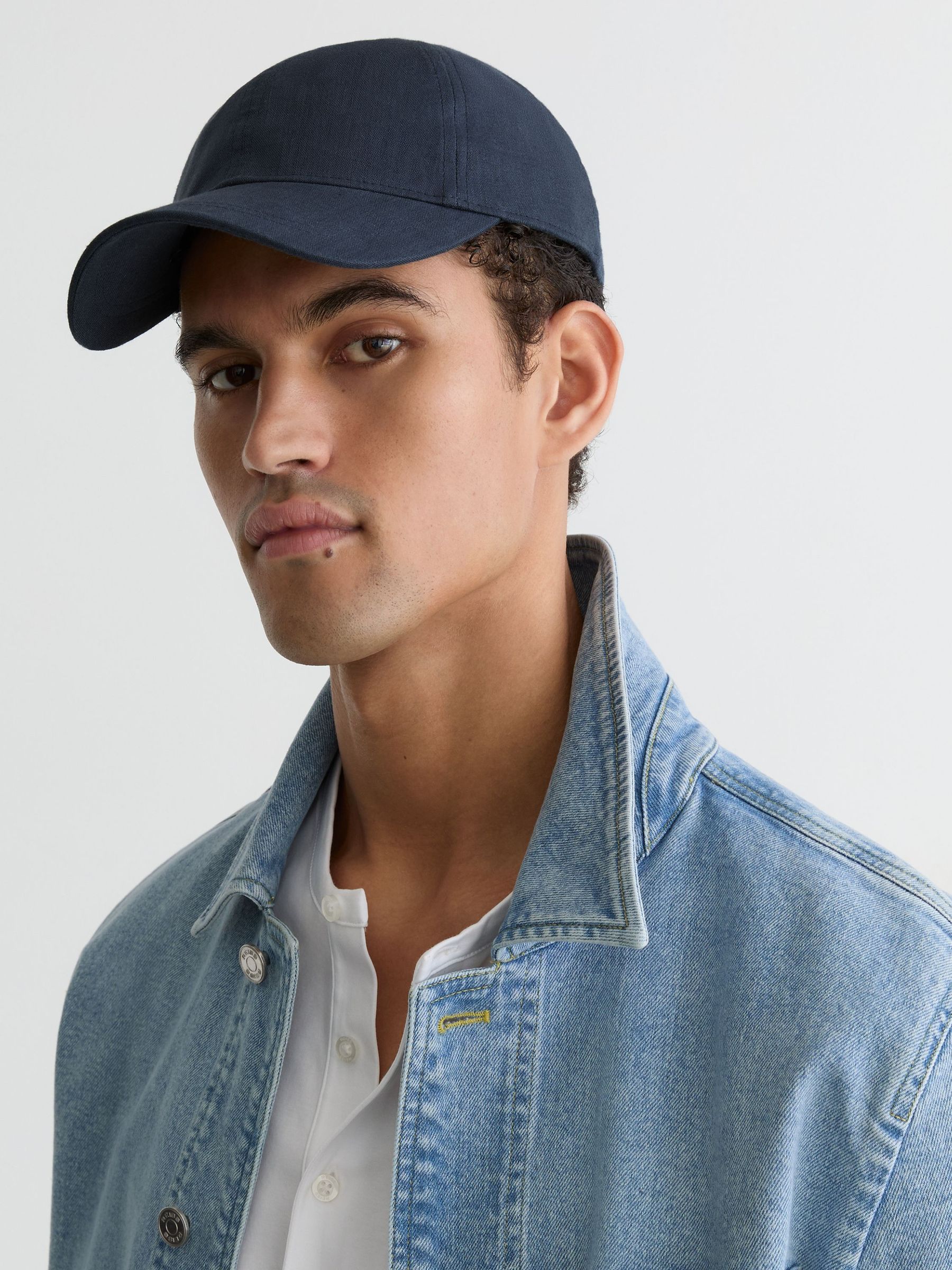 Linen Baseball Cap in Navy - Image 1 of 5