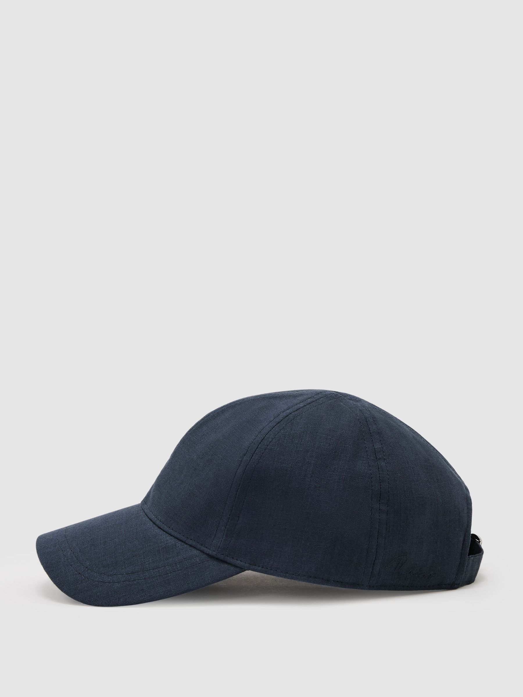 Linen Baseball Cap in Navy - Image 3 of 5