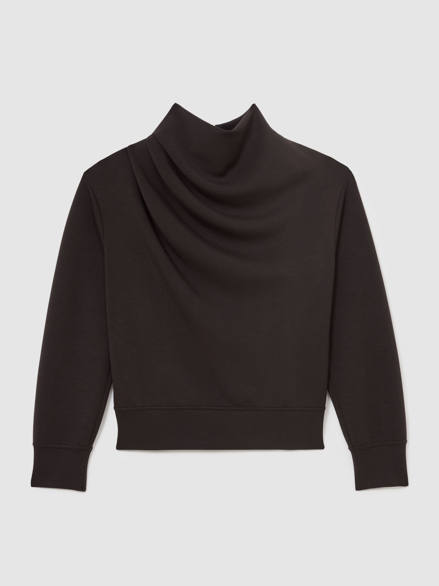Premium Interlock Drape-Neck Sweatshirt in Dark Chocolate Brown - Image 2 of 7
