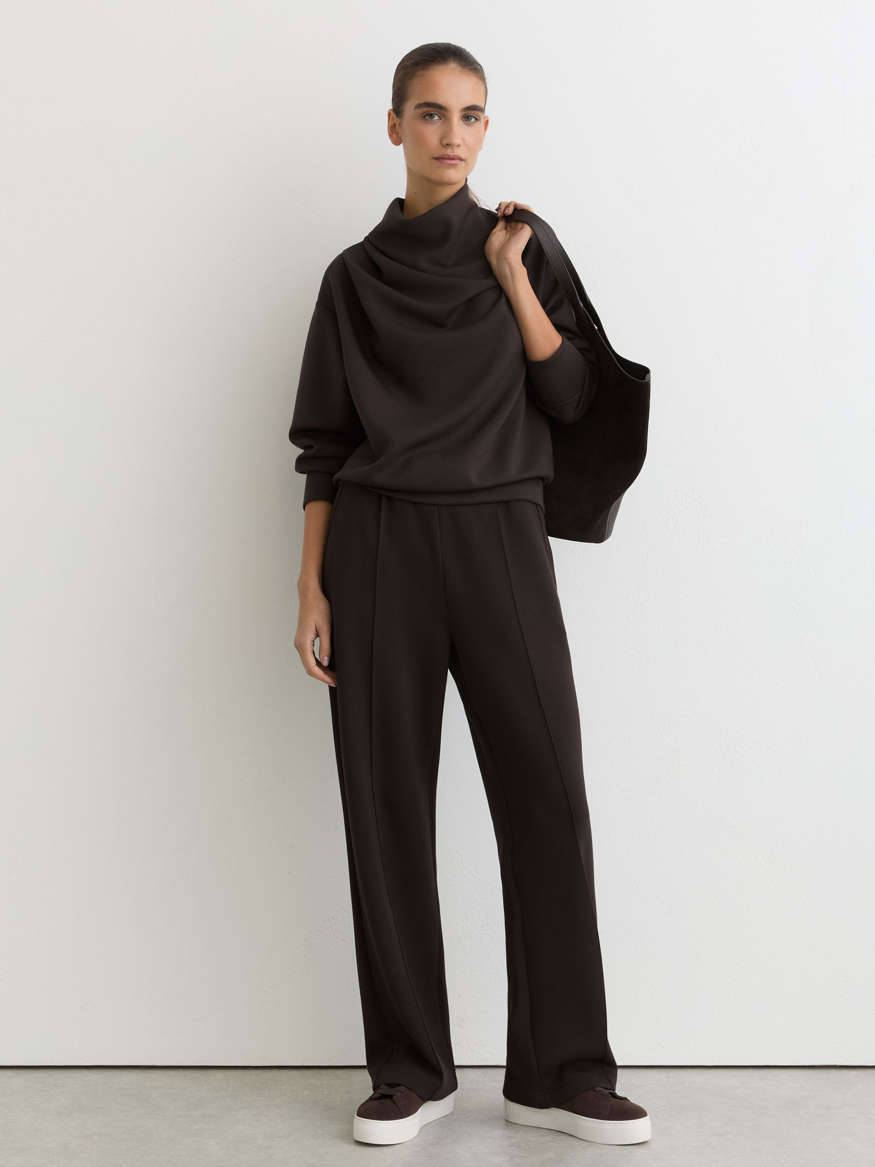 Premium Interlock Drape-Neck Sweatshirt in Dark Chocolate Brown - Image 3 of 7