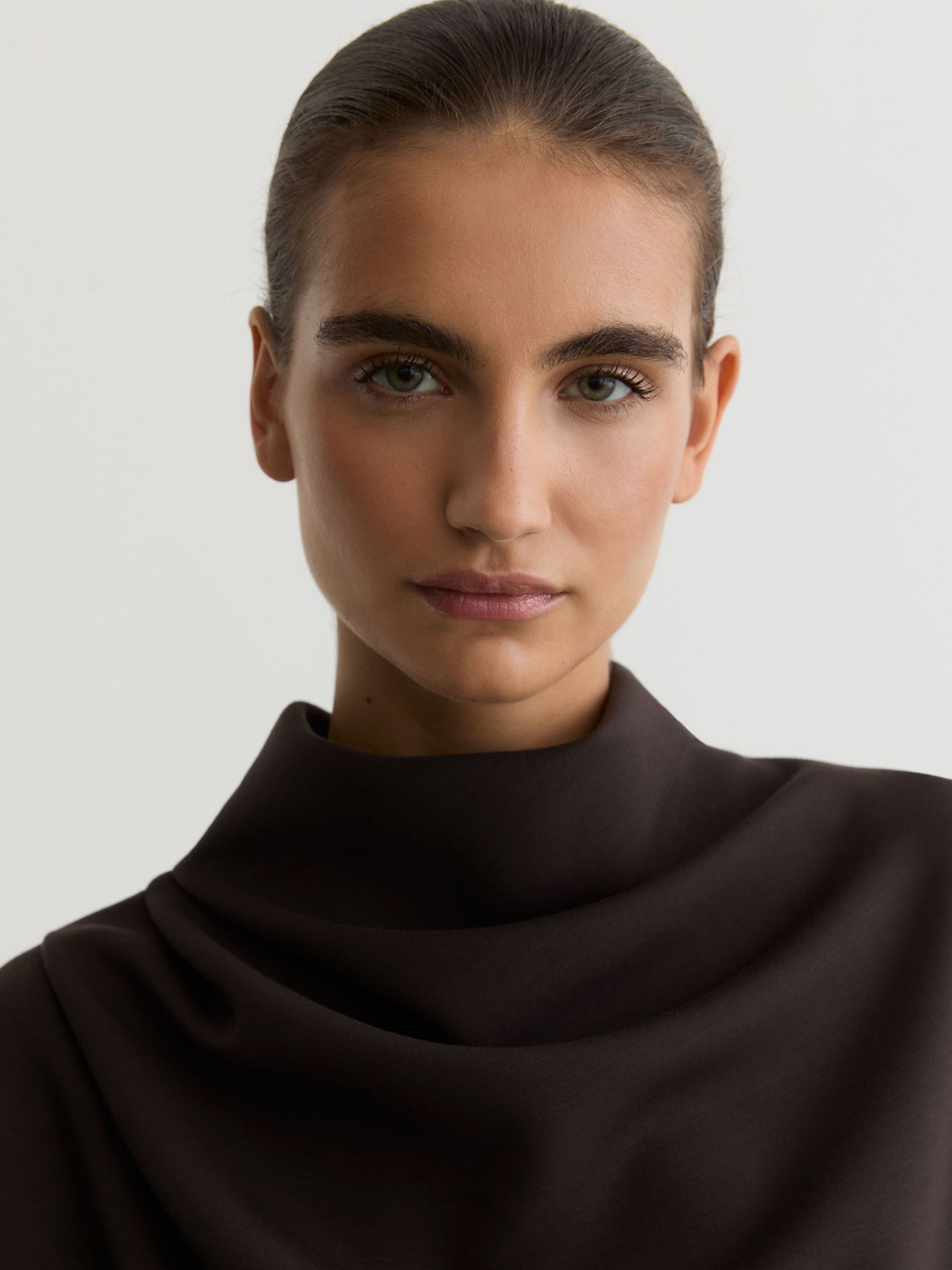Premium Interlock Drape-Neck Sweatshirt in Dark Chocolate Brown - Image 4 of 7