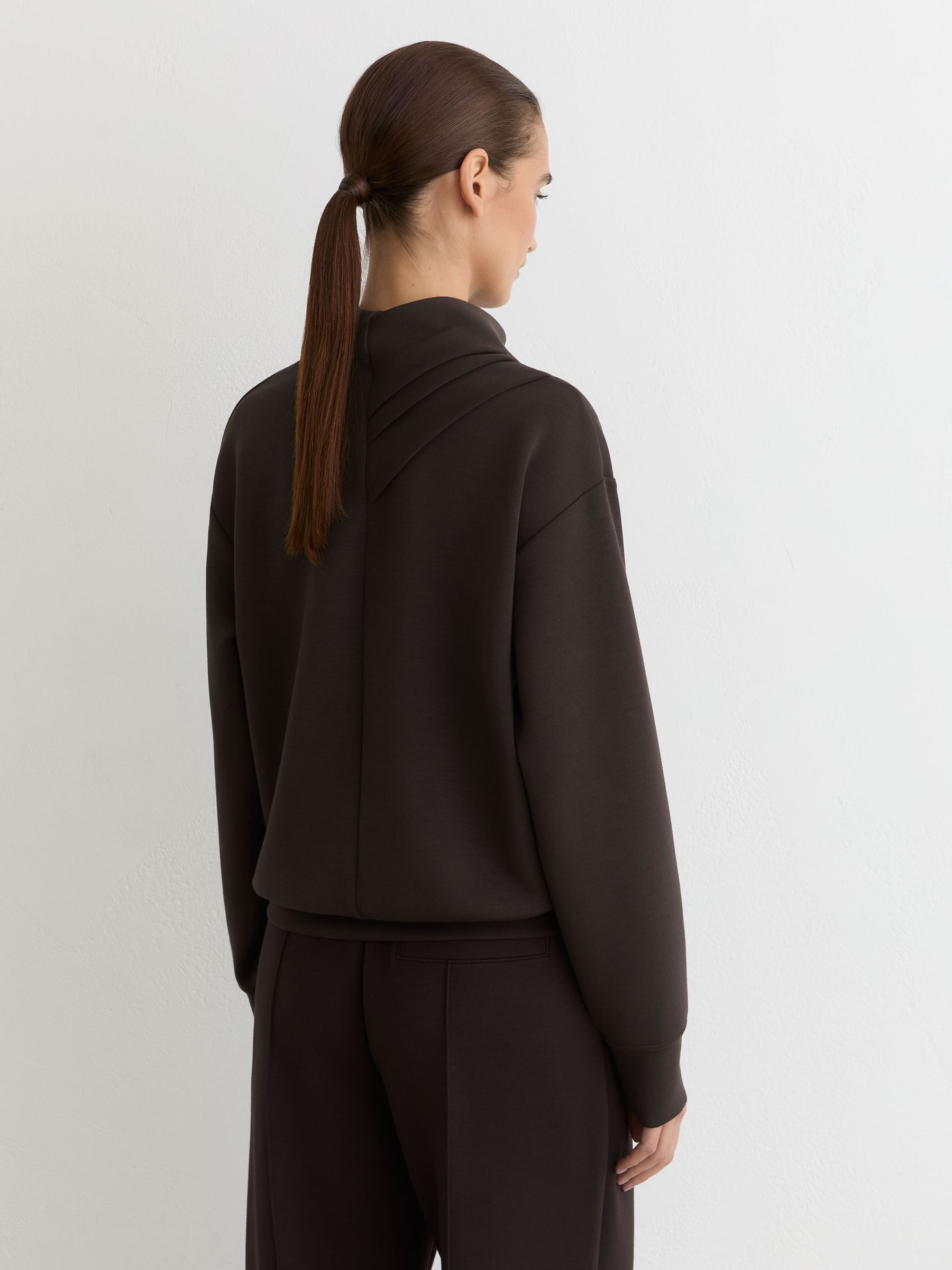 Premium Interlock Drape-Neck Sweatshirt in Dark Chocolate Brown - Image 6 of 7