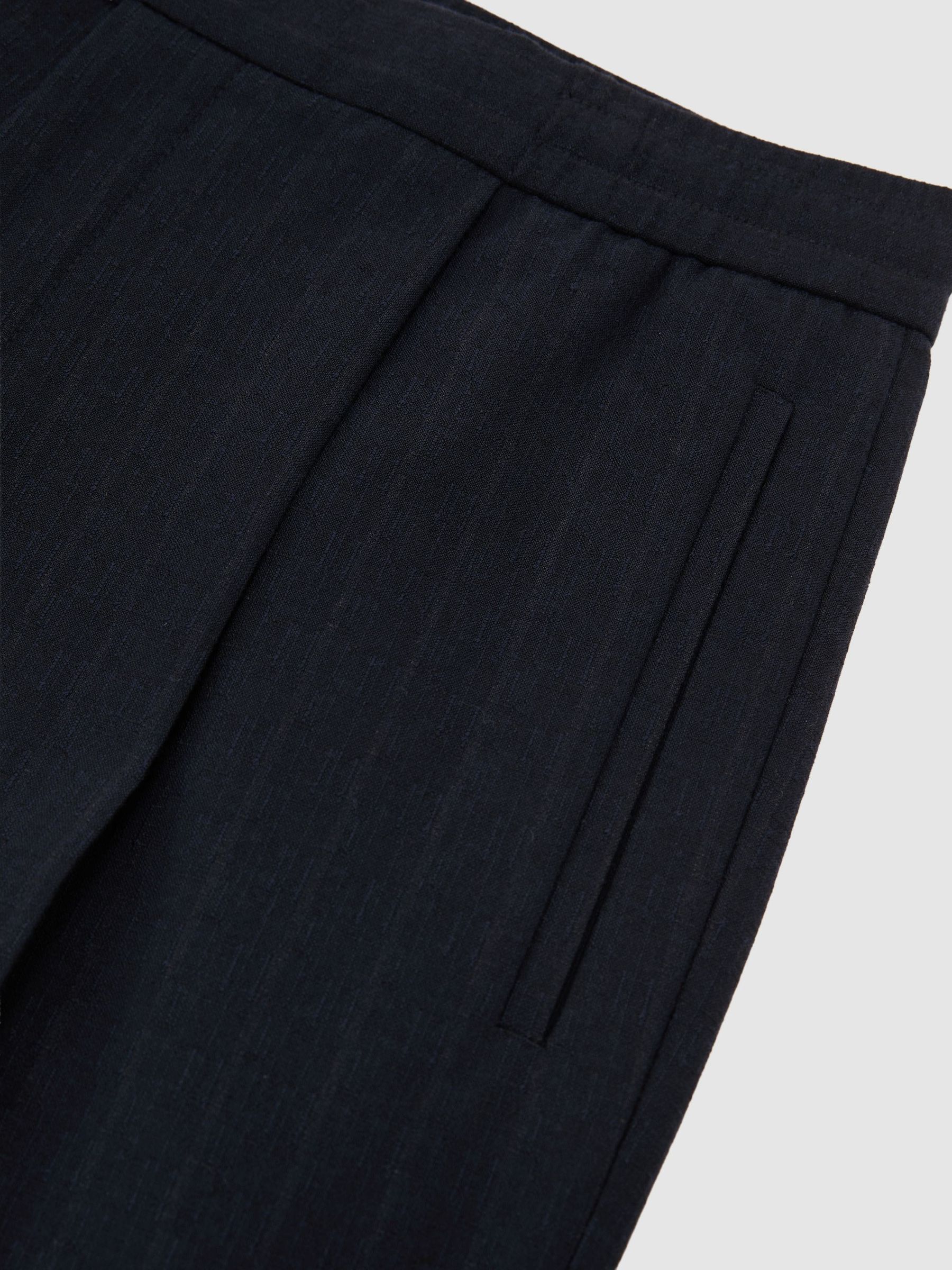 Stripe Tapered Pleated Trousers in Navy - Image 7 of 7