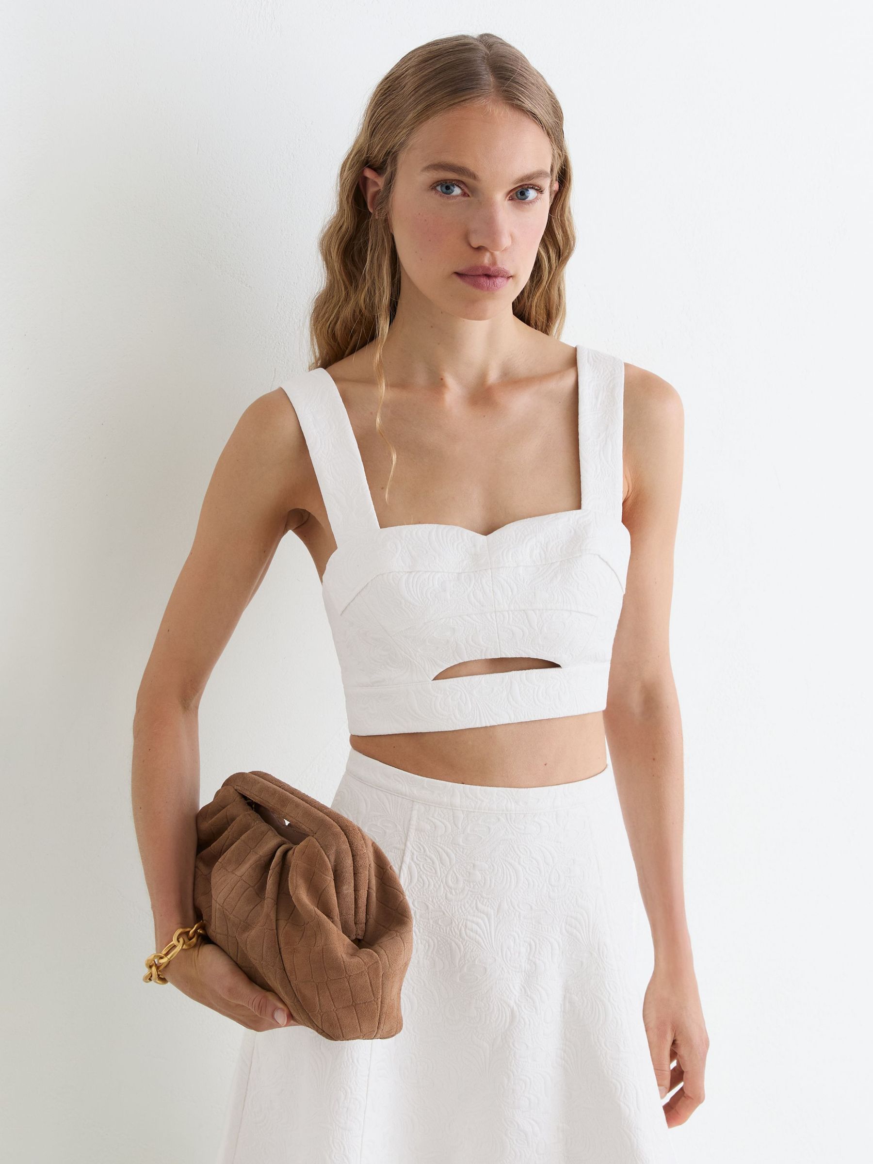 Cotton-Blend Jacquard Crop Top in Ivory - image 2
