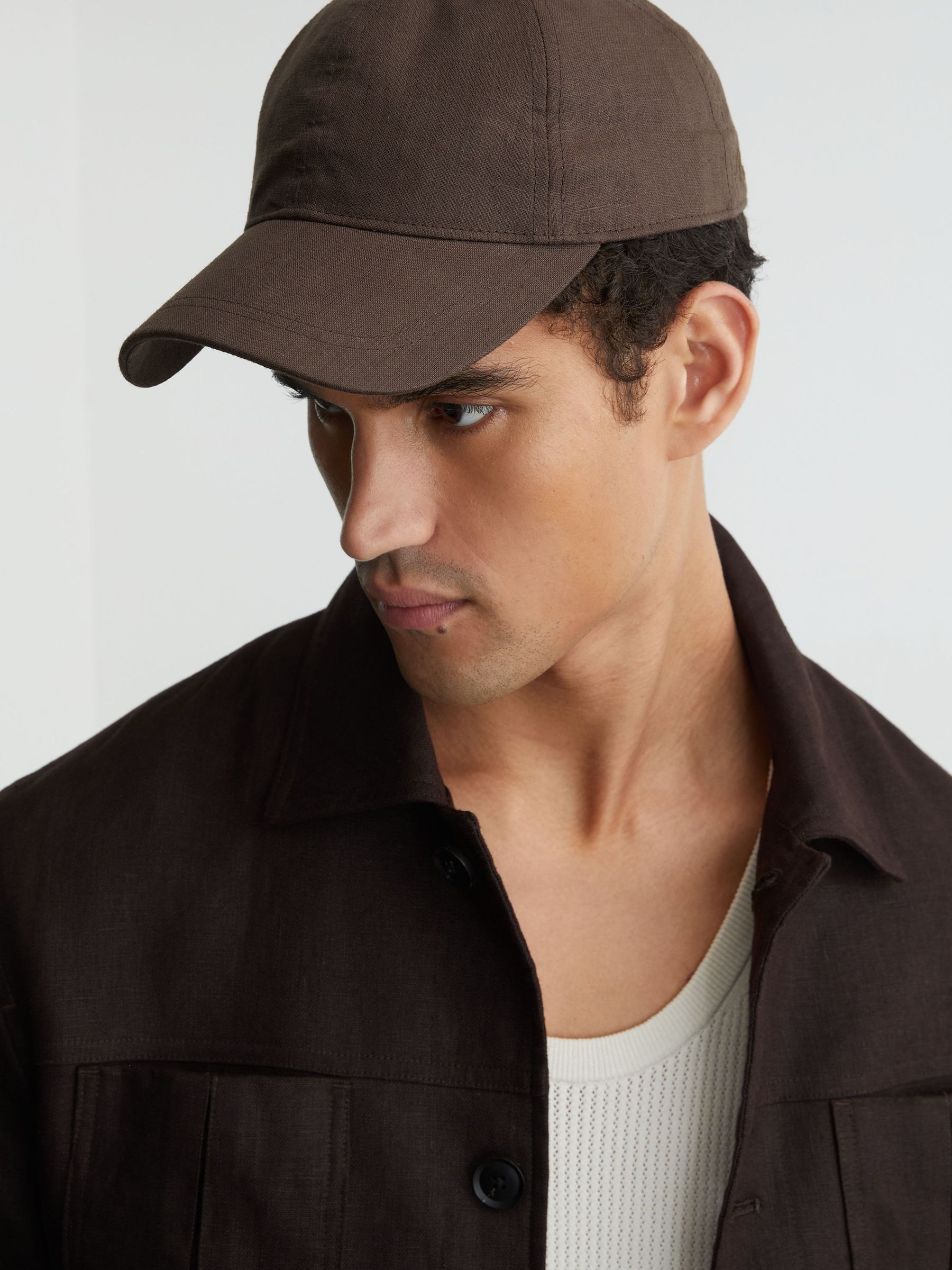 Linen Baseball Cap in Chocolate Brown - Image 1 of 5