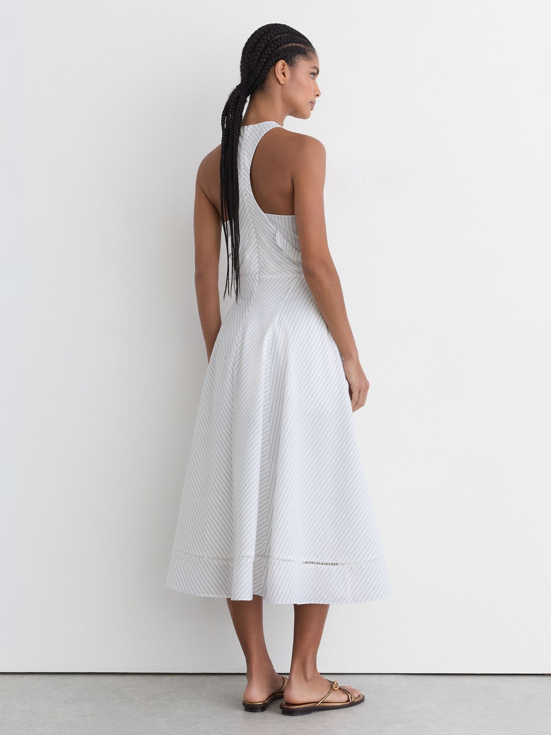 Striped Ruffle-Trim Midi Dress in White - Image 5 of 7