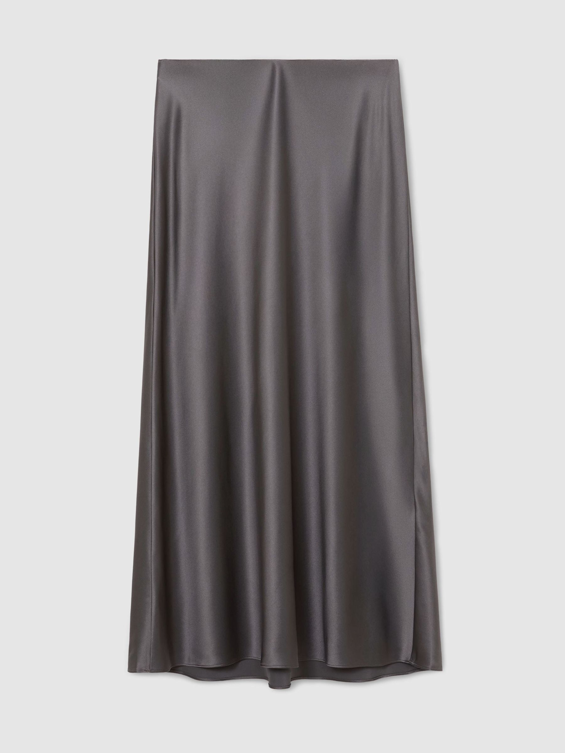 Silk Slip Midi Skirt in Dark Grey - Image 2 of 6