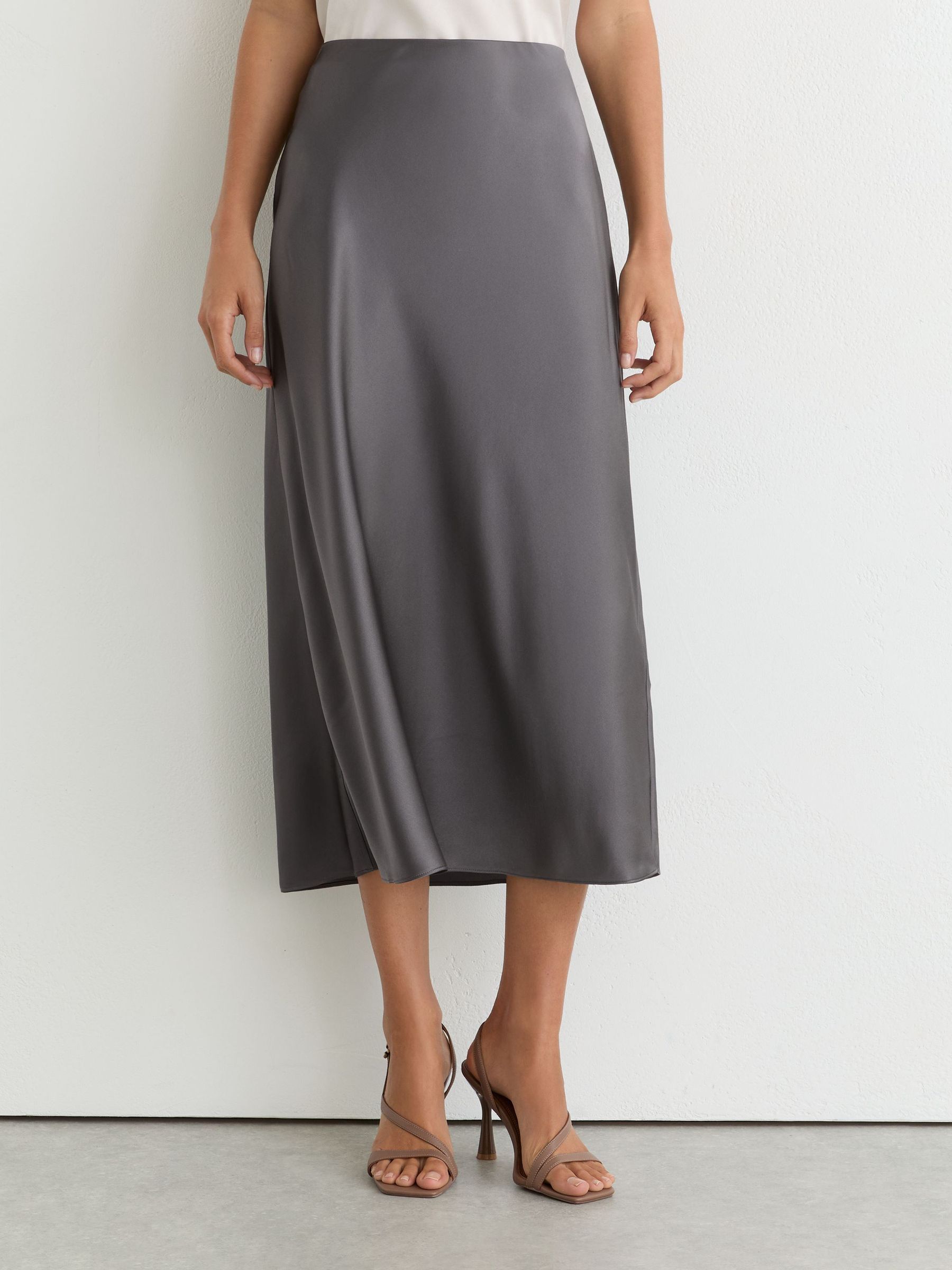 Silk Slip Midi Skirt in Dark Grey - Image 3 of 6