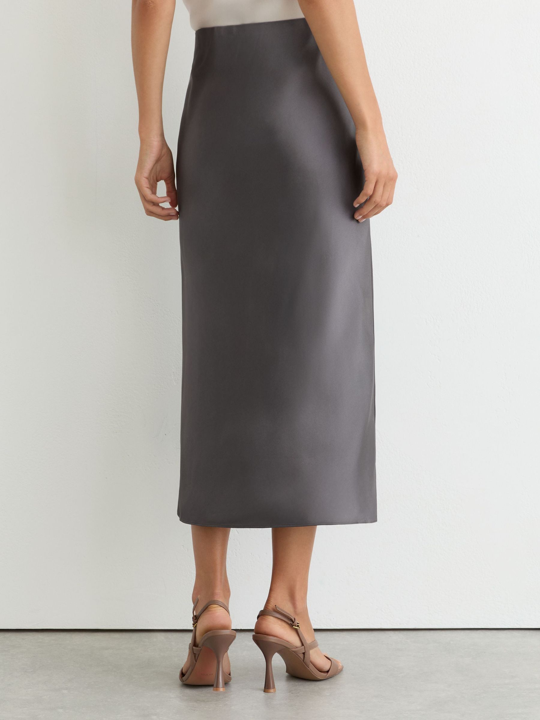 Silk Slip Midi Skirt in Dark Grey - Image 5 of 6
