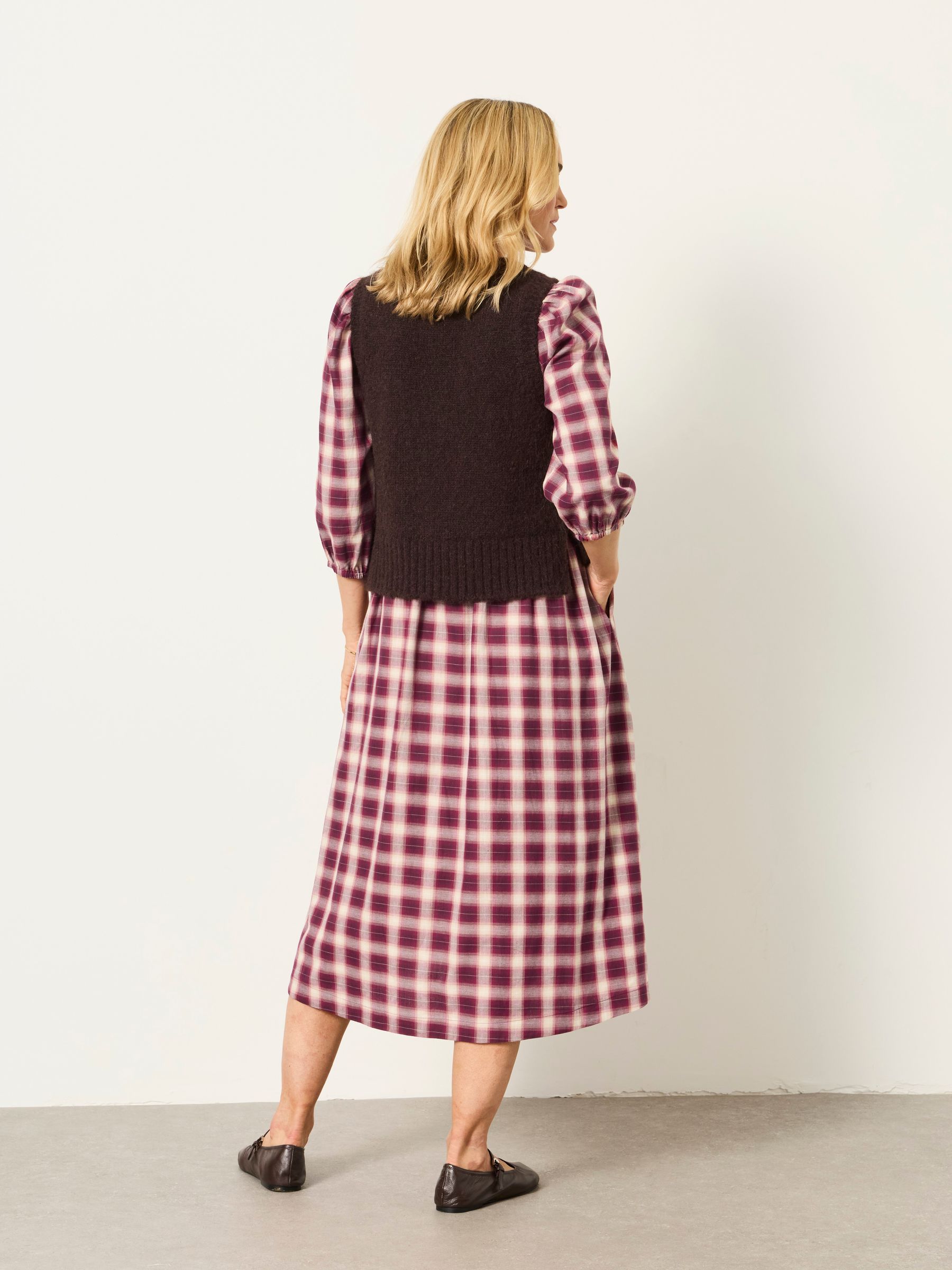 Connie 2 in 1 Red Check Petite Midi Dress with Knitted Tank - Image 2 of 7