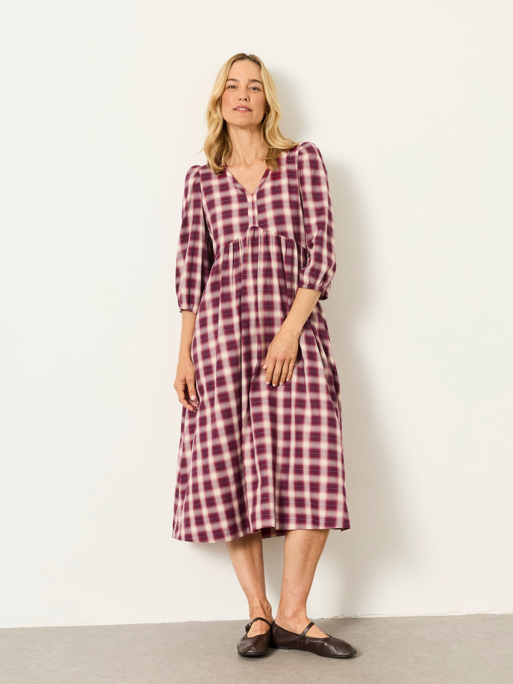 Connie 2 in 1 Red Check Petite Midi Dress with Knitted Tank - Image 6 of 7