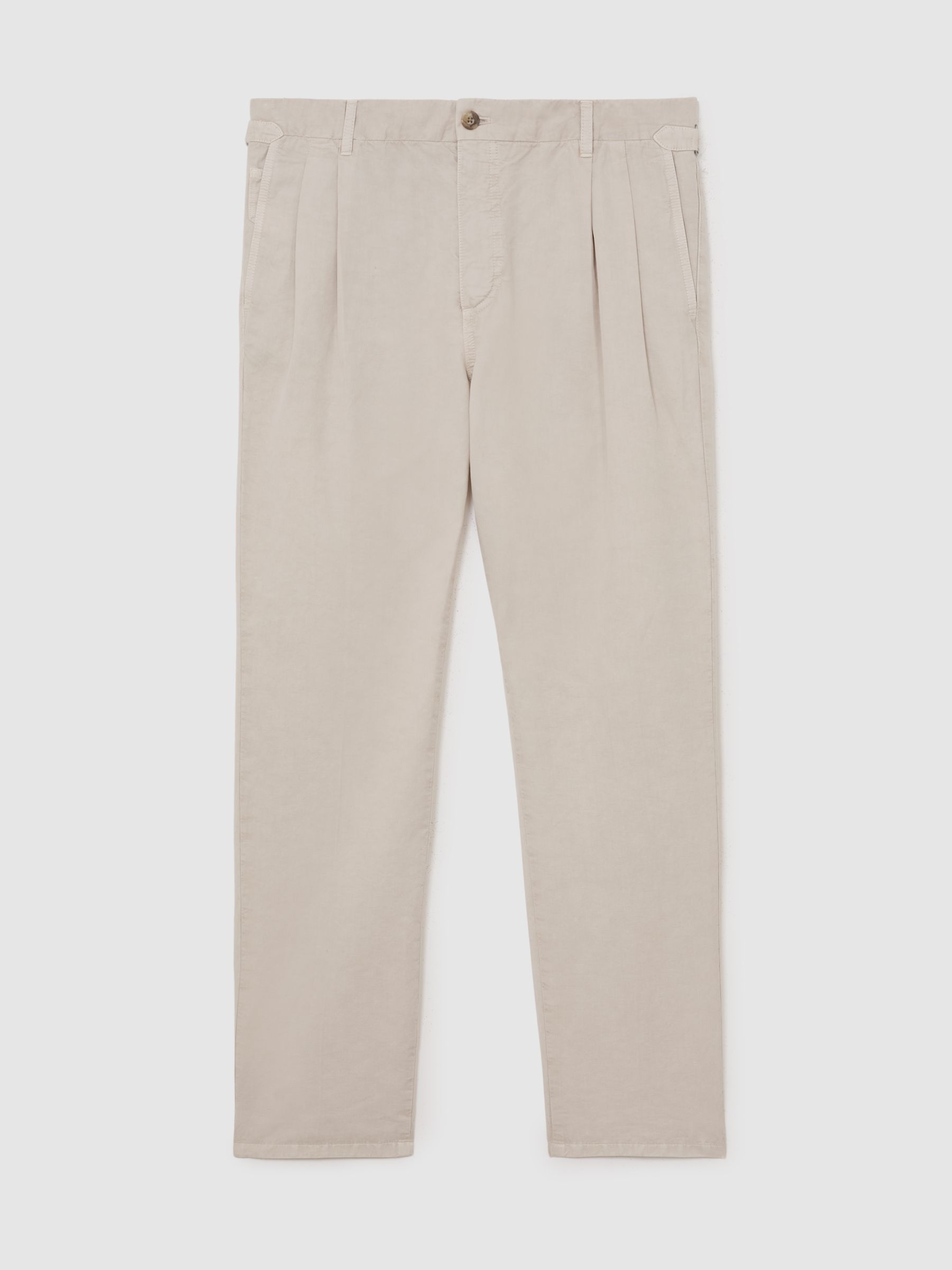 Cotton-Linen Side-Adjuster Tapered Trousers in Stone - Image 2 of 6 Cotton-Linen Side-Adjuster Tapered Trousers in Stone - Image 2 of 6