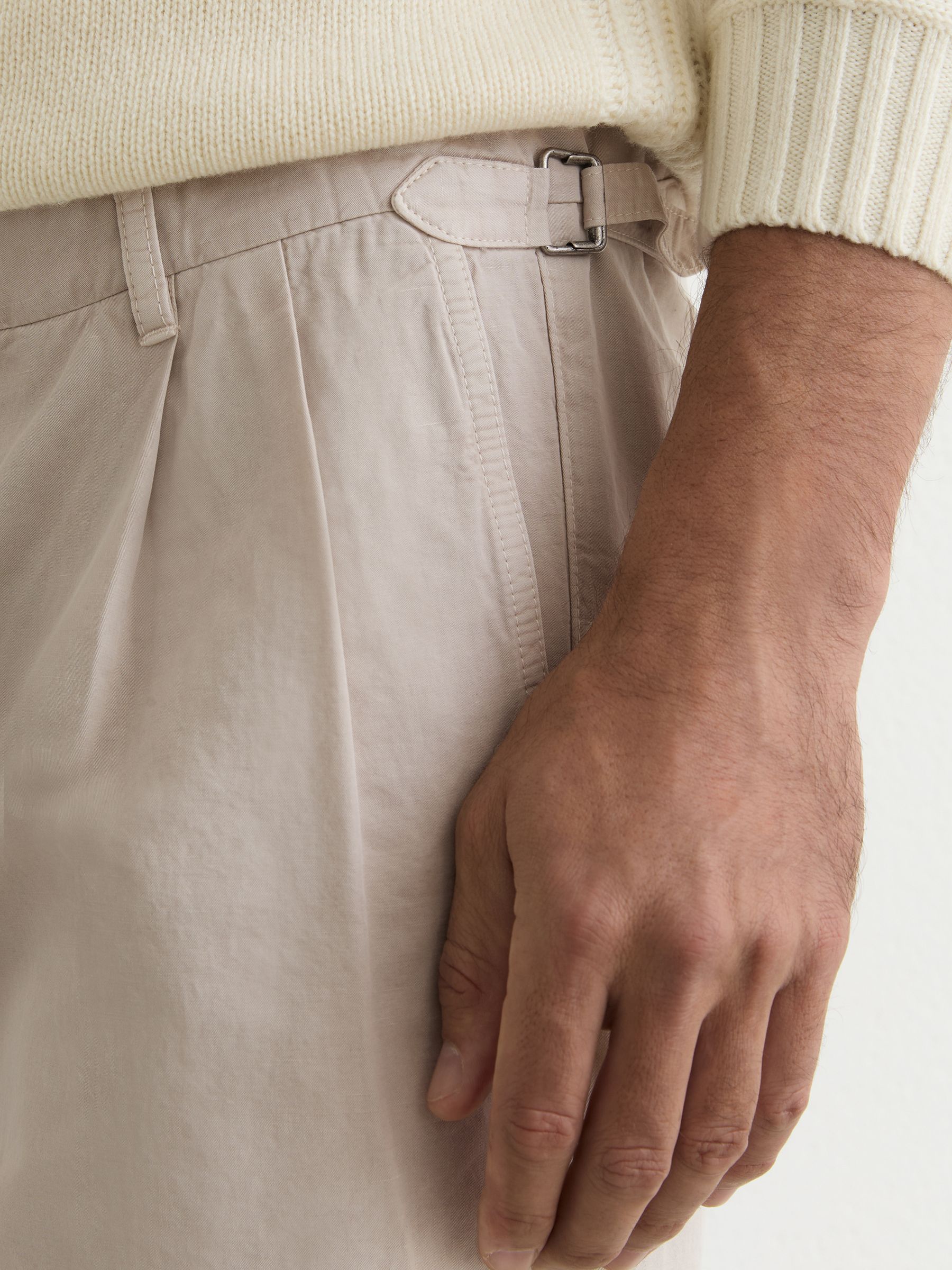 Cotton-Linen Side-Adjuster Tapered Trousers in Stone - Image 4 of 6