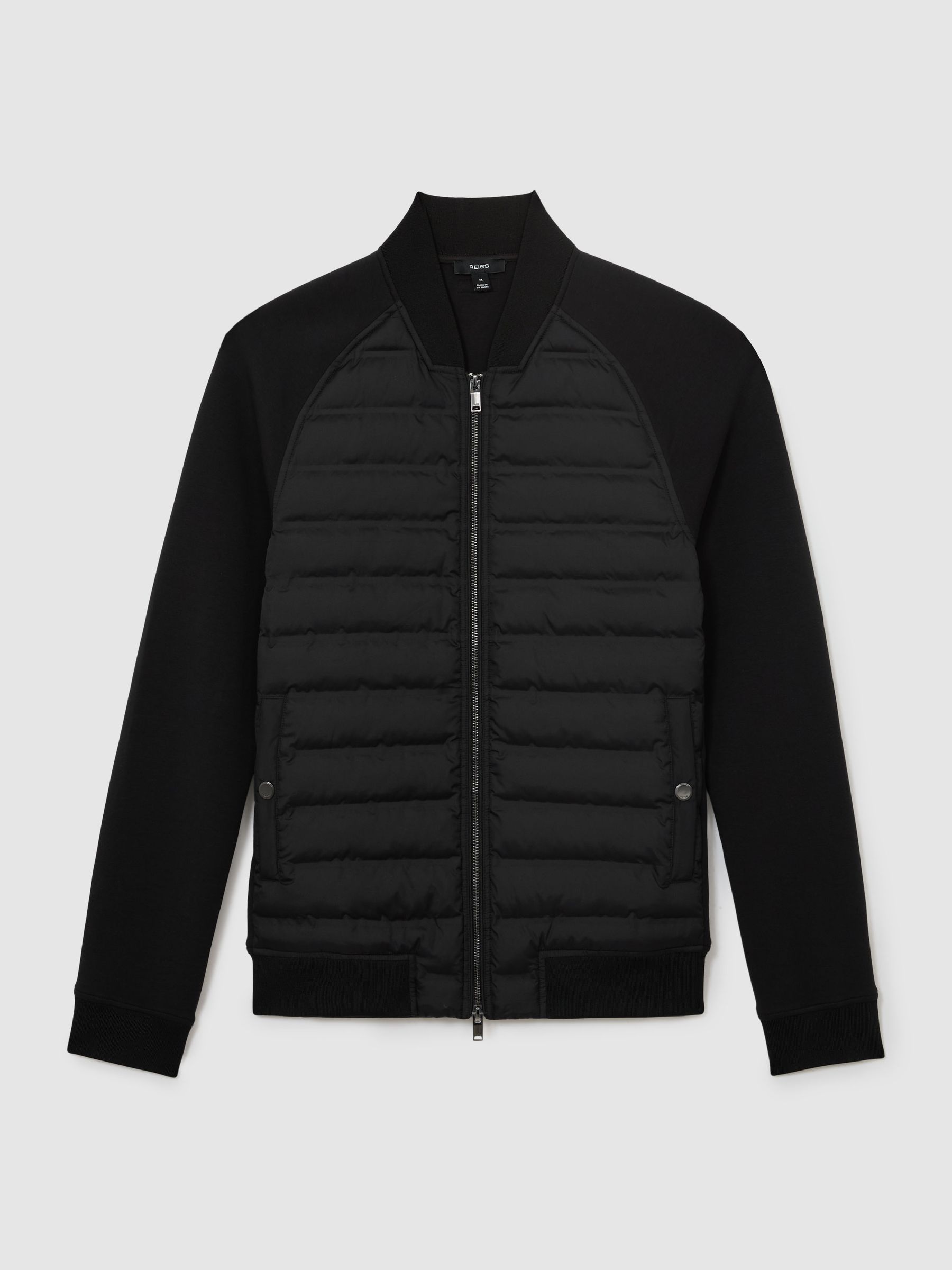 Quilted Hybrid Bomber Jacket in Black - Image 2 of 6