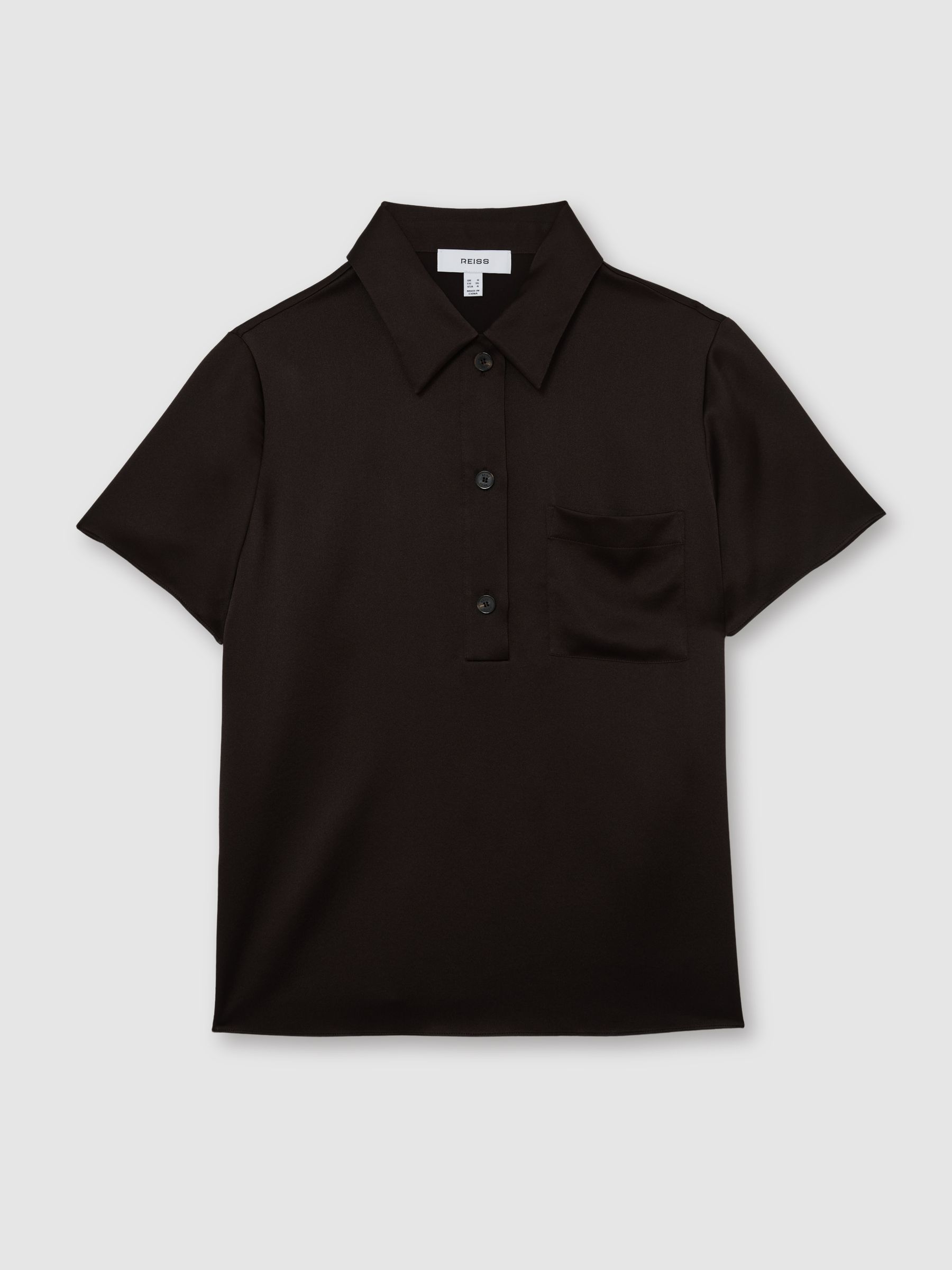 Silk Half-Button Short-Sleeve Shirt in Chocolate Brown - Image 2 of 7